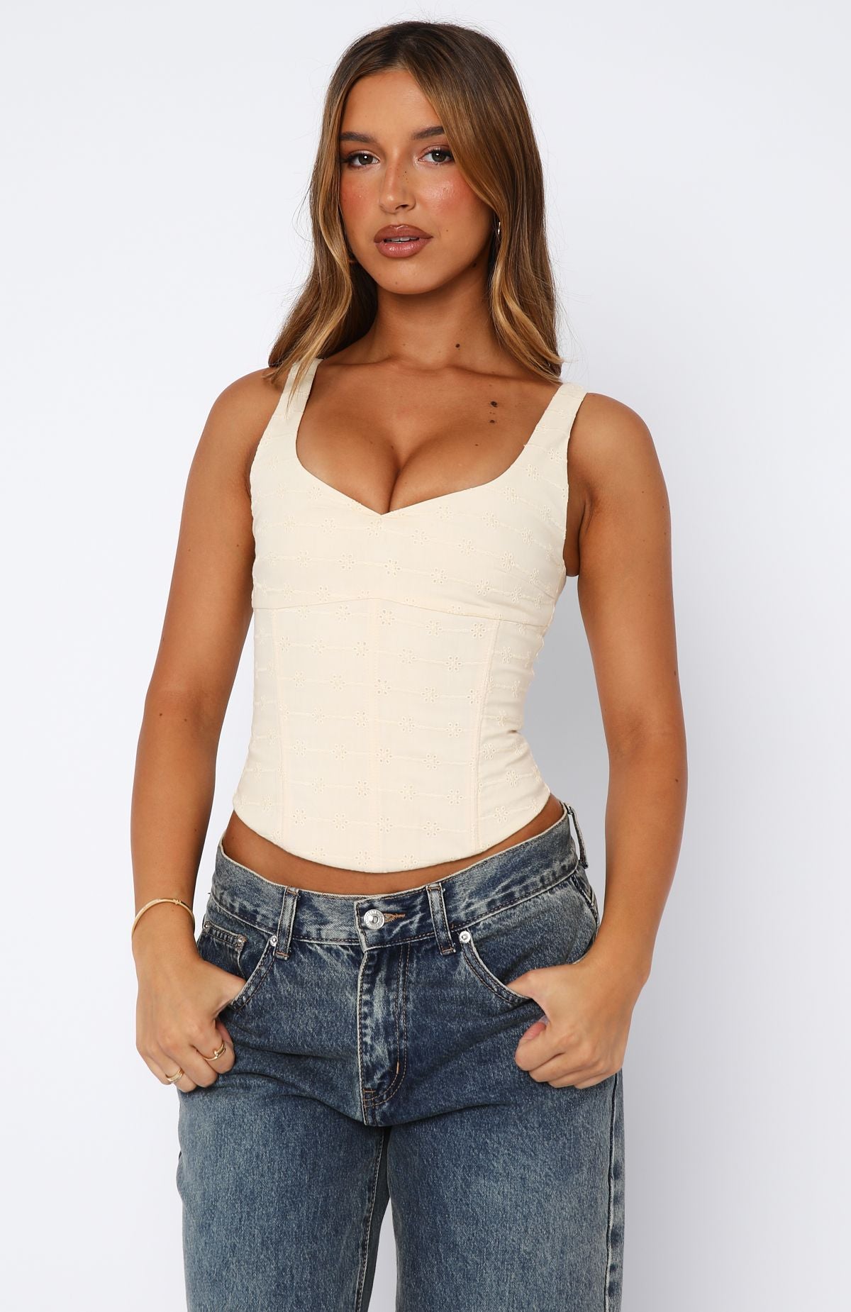 Cream Backless Bustier Top with Sweetheart Neckline