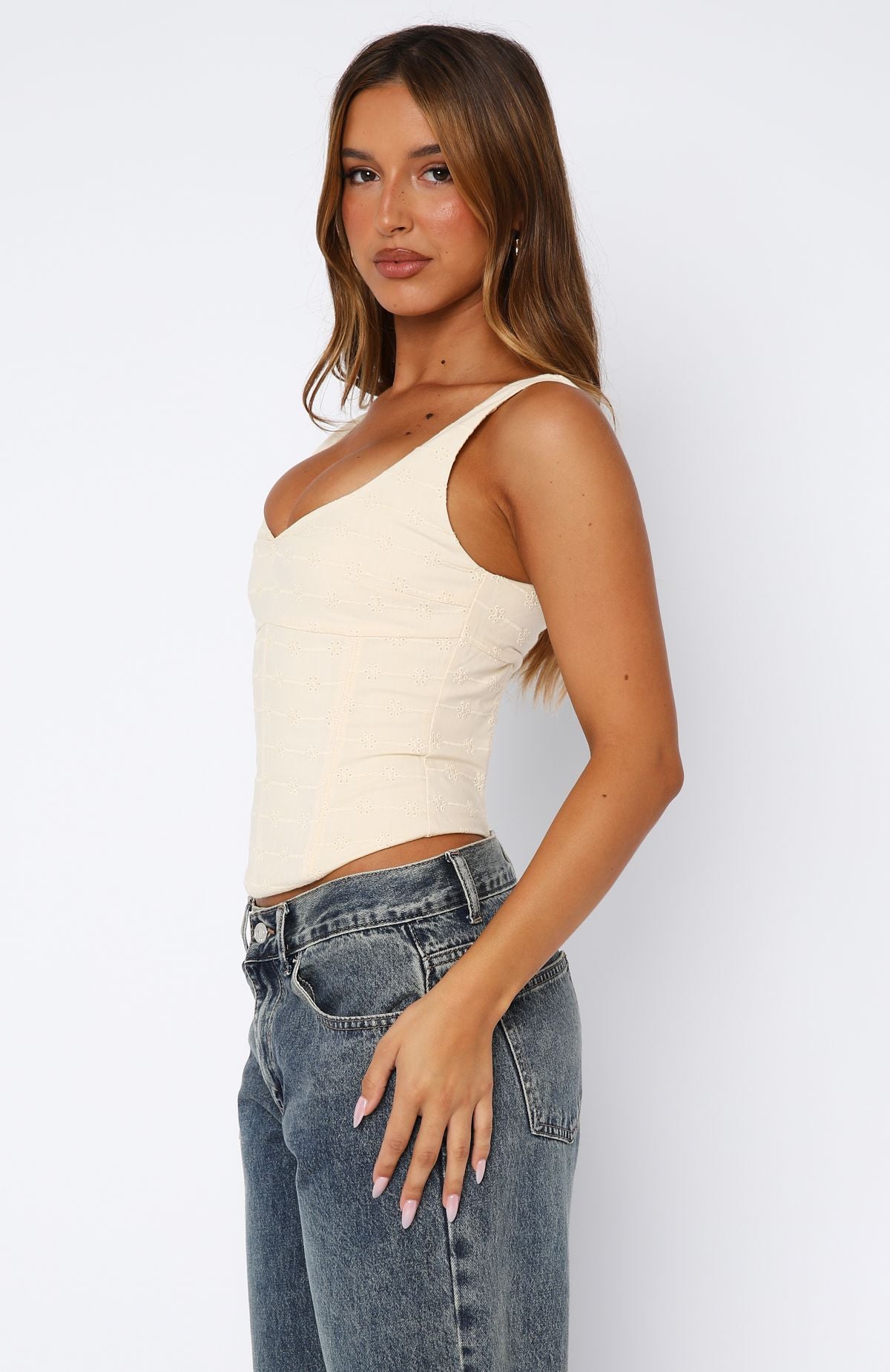 Cream Backless Bustier Top with Sweetheart Neckline