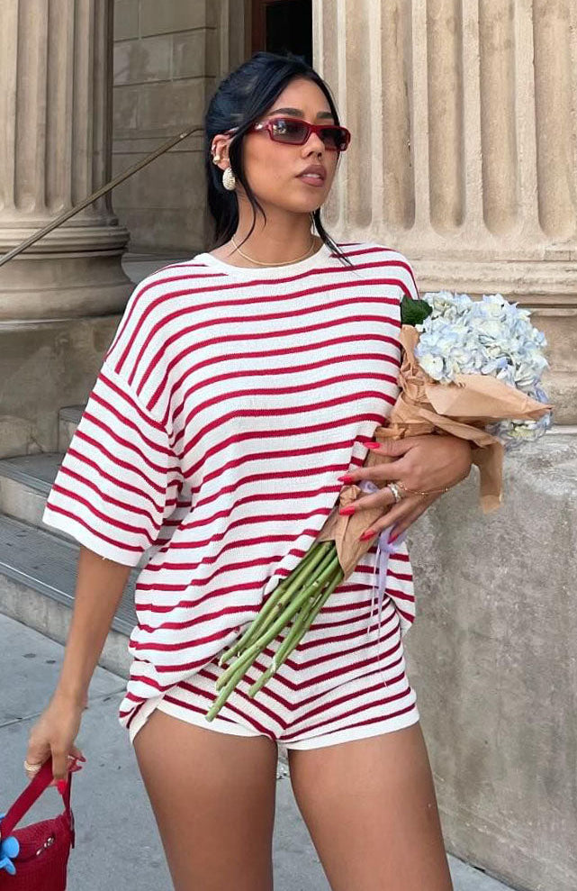 All The Little Things Red Stripe Oversized Lounge Top