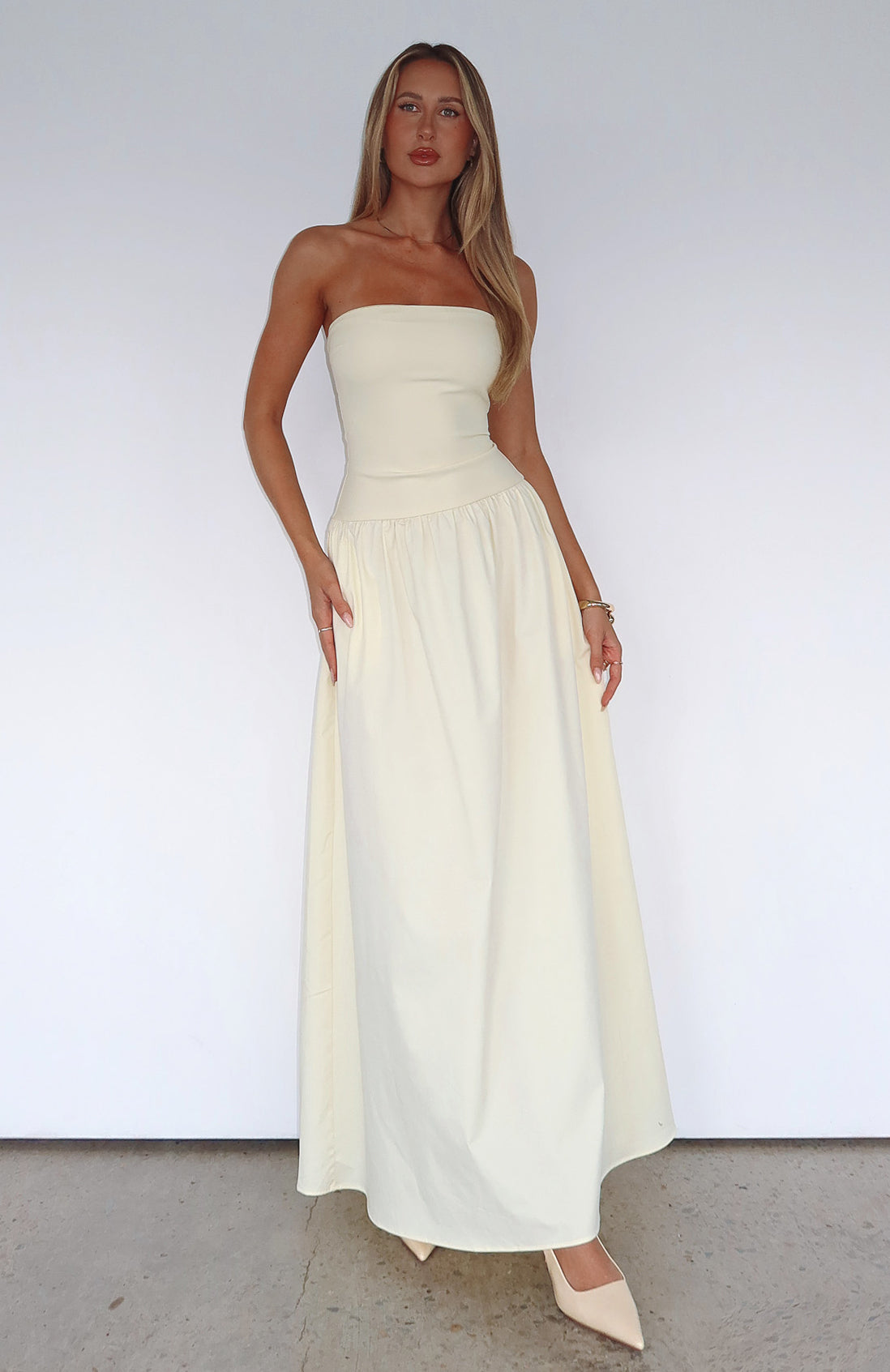 Lemon Strapless Maxi Dress with Gel Grip & Fitted Bodice