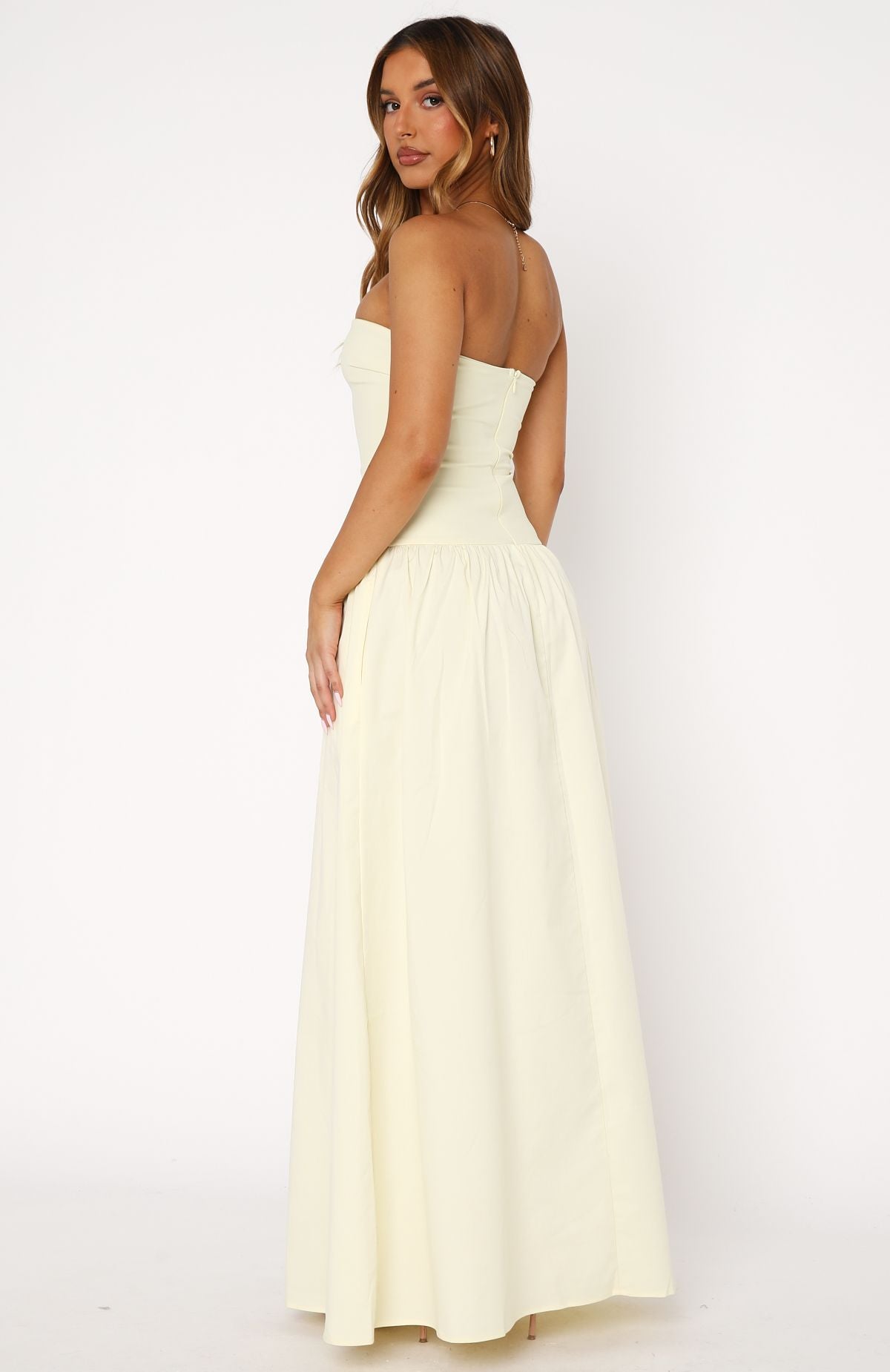 Lemon Strapless Maxi Dress with Gel Grip & Fitted Bodice