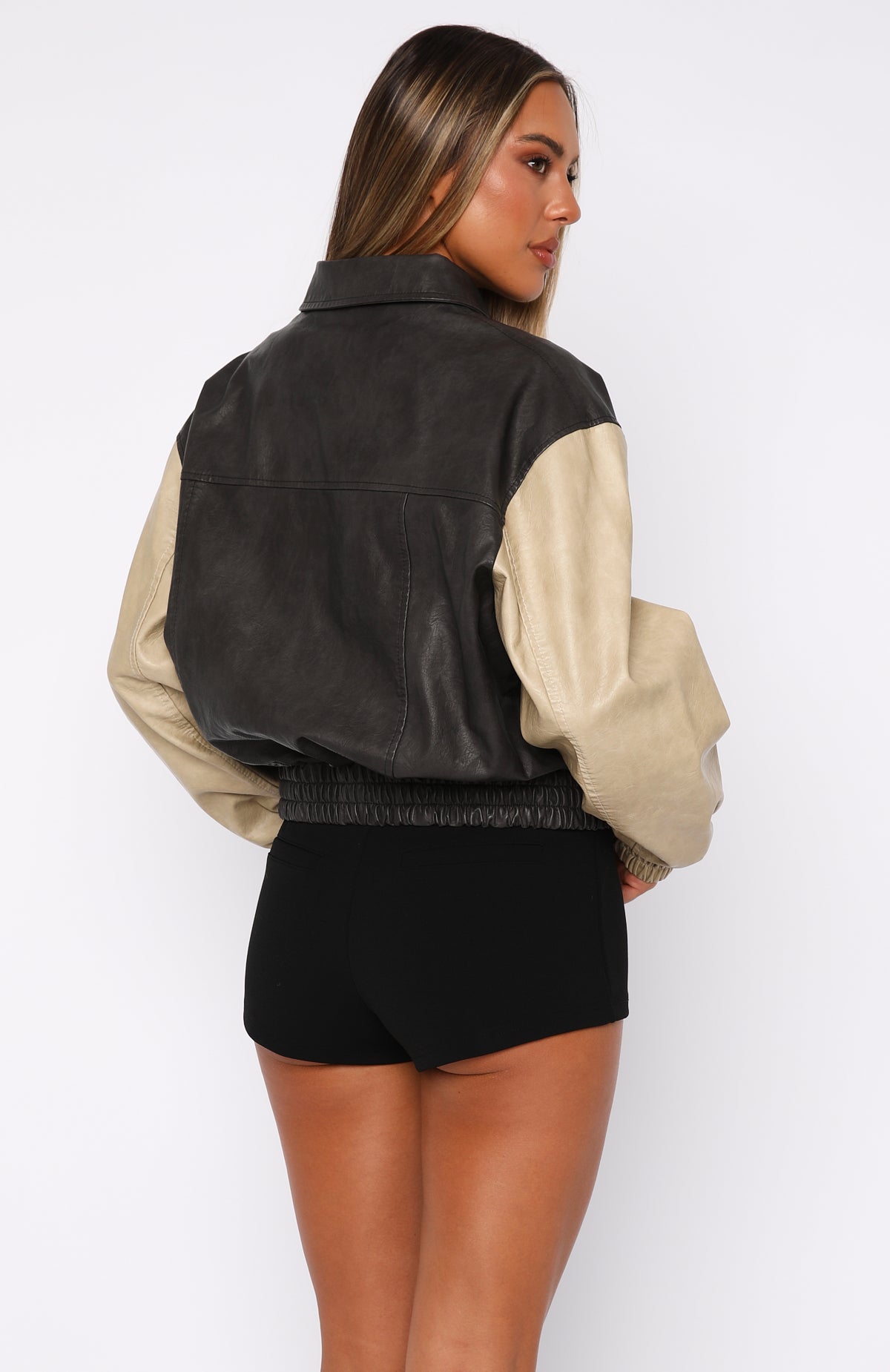 Like A Pro Black/Beige PU Bomber Jacket - Oversized Style