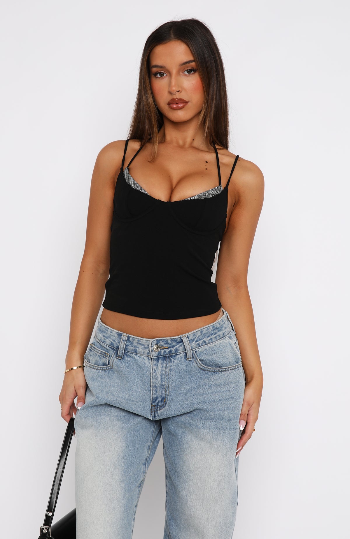 Black Sequin Bustier Top with Underwire & Adjustable Straps | Whatever She Wants