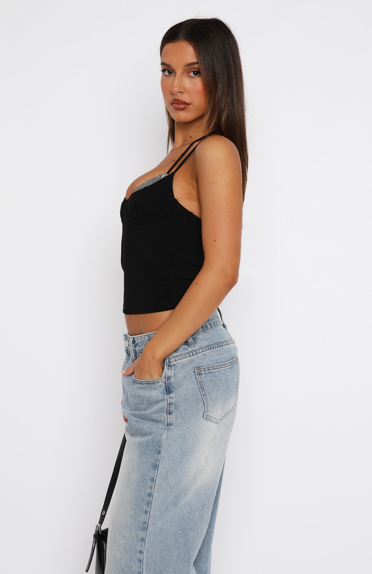 Black Sequin Bustier Top with Underwire & Adjustable Straps | Whatever She Wants