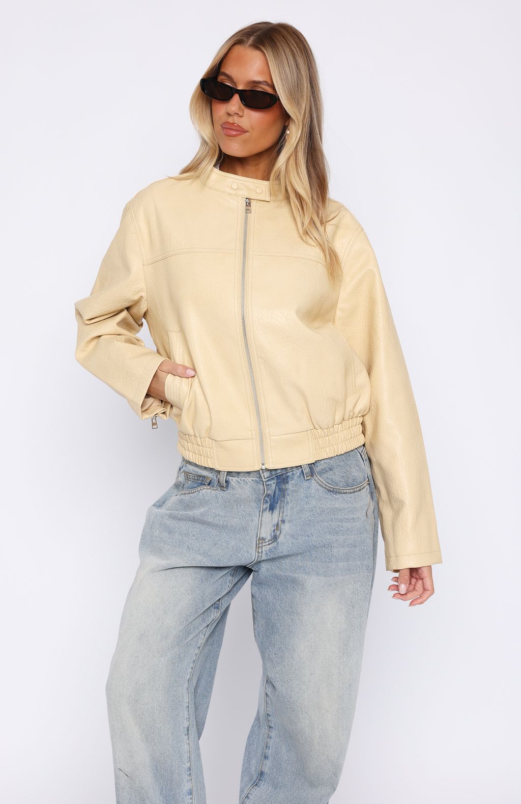 Blonde PU Jacket for Women - Tell Me Nothing Winter Coat with Zipper & Side Pockets