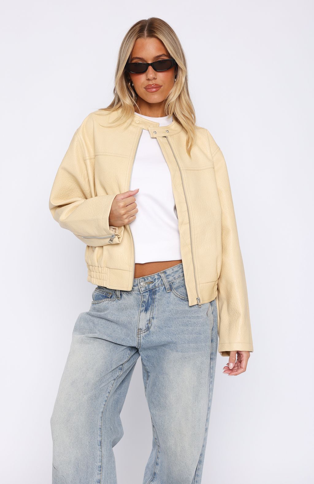 Blonde PU Jacket for Women - Tell Me Nothing Winter Coat with Zipper & Side Pockets