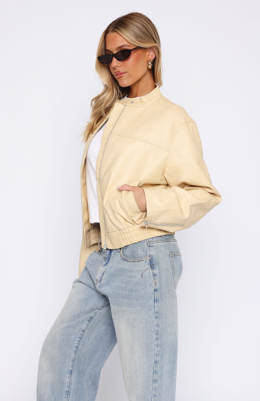 Blonde PU Jacket for Women - Tell Me Nothing Winter Coat with Zipper & Side Pockets
