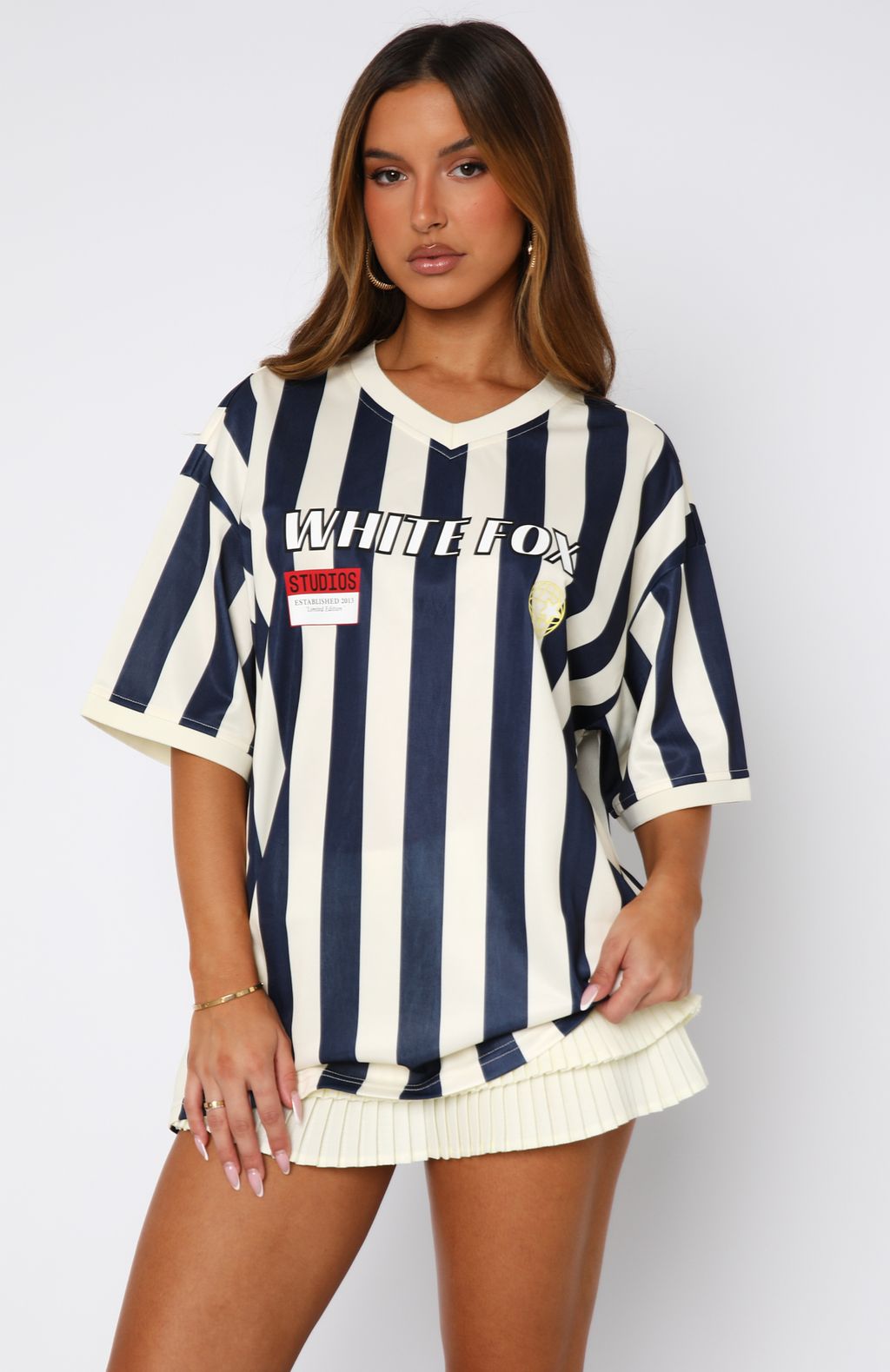 Let's Just Leave Navy Oversized V-Neck Jersey Top