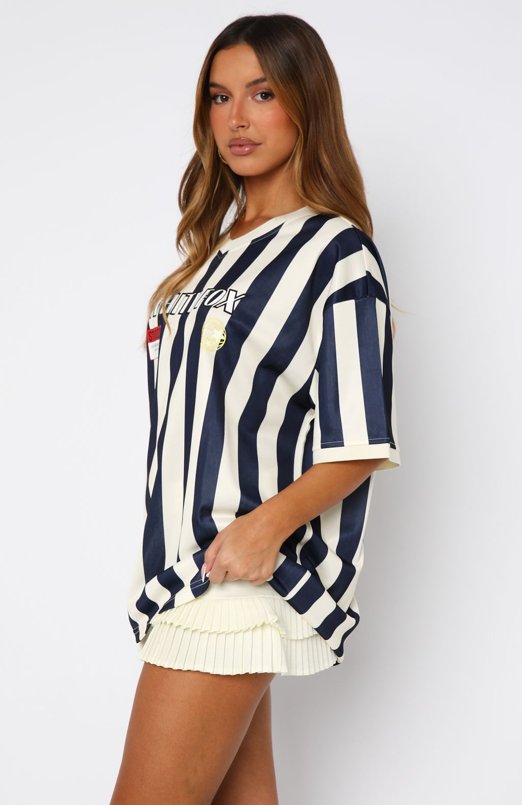 Let's Just Leave Navy Oversized V-Neck Jersey Top