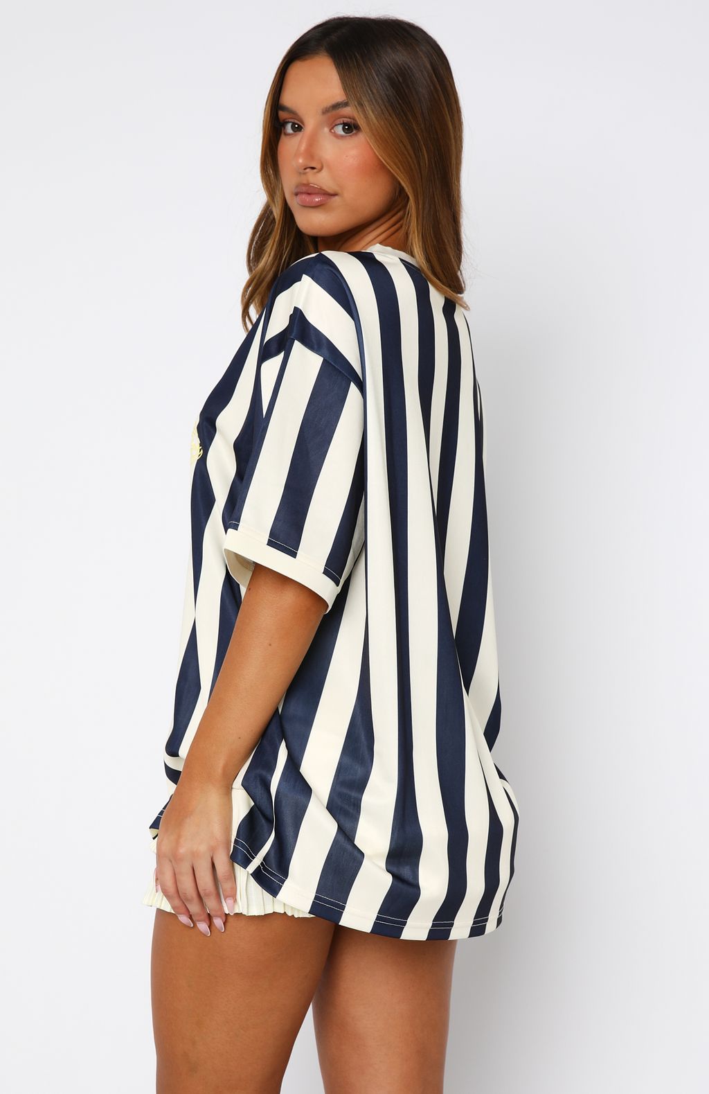 Let's Just Leave Navy Oversized V-Neck Jersey Top
