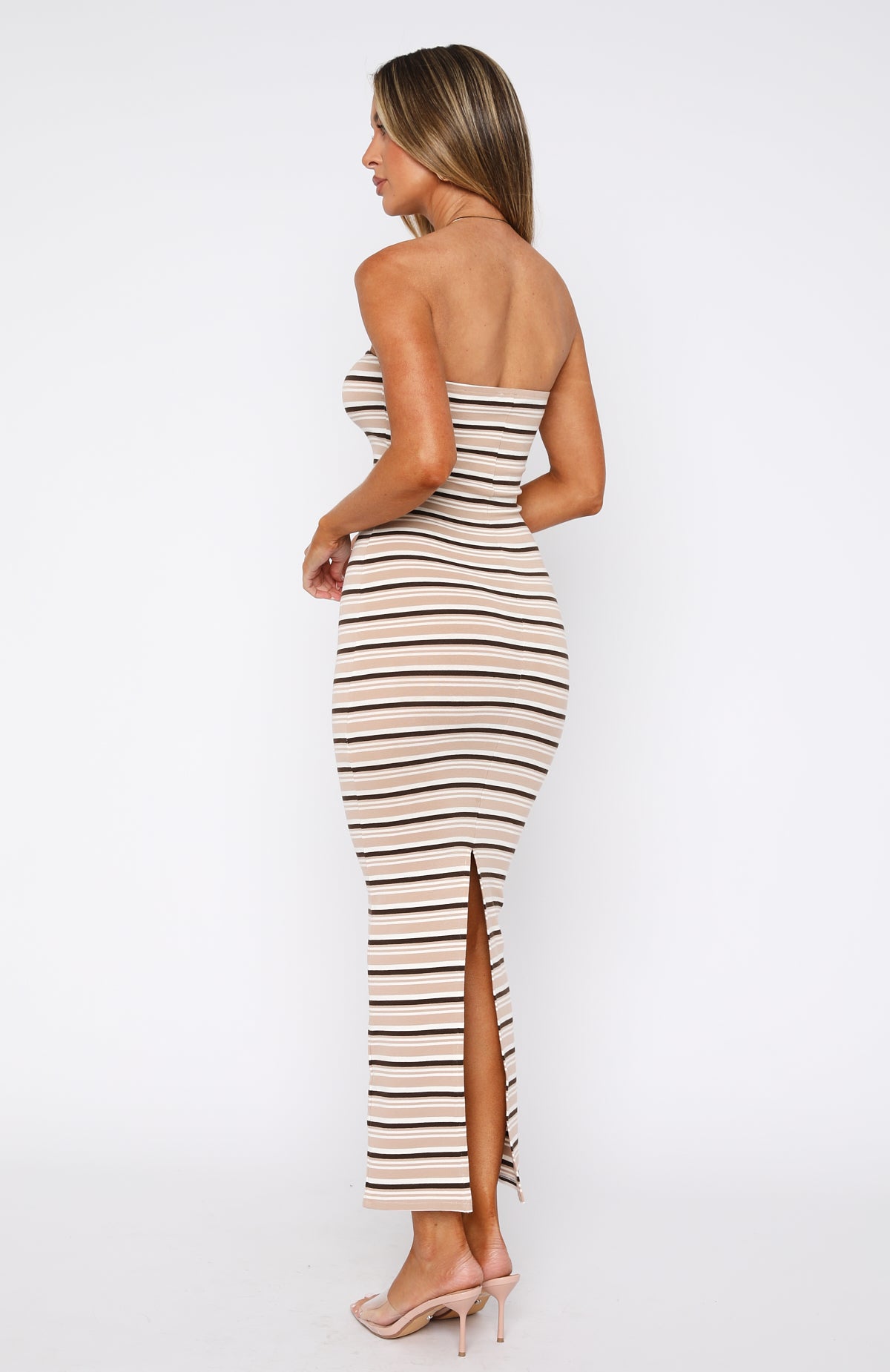 New Vibrations Brown Strapless Maxi Dress - Stretchy & Hugging Silhouette