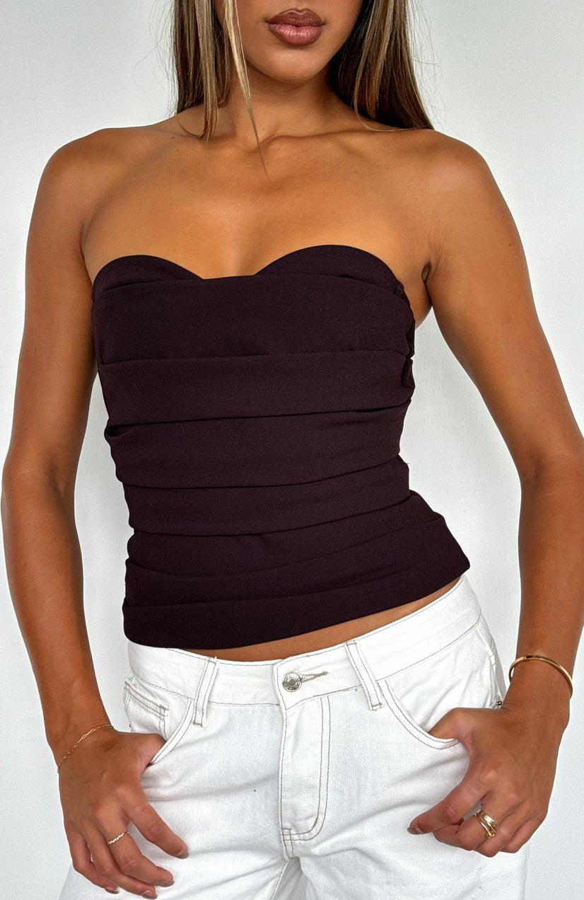 Strapless Bustier Top with Built-in Bra - City Streets Dark Chocolate