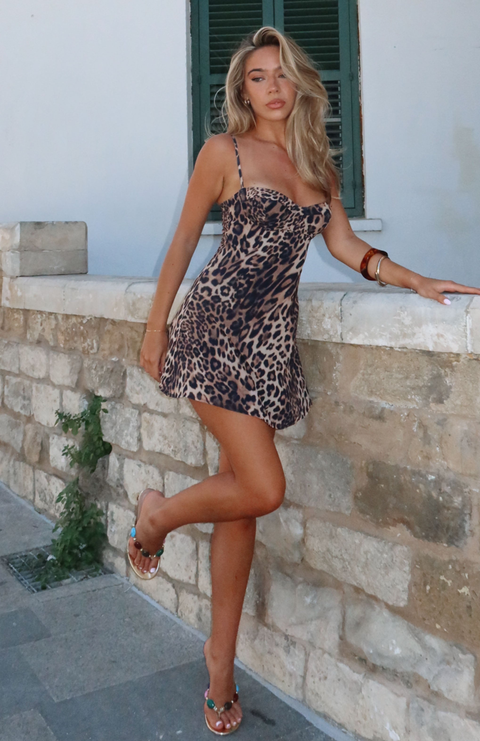 Leopard Print Mini Dress with Adjustable Straps & Underwire