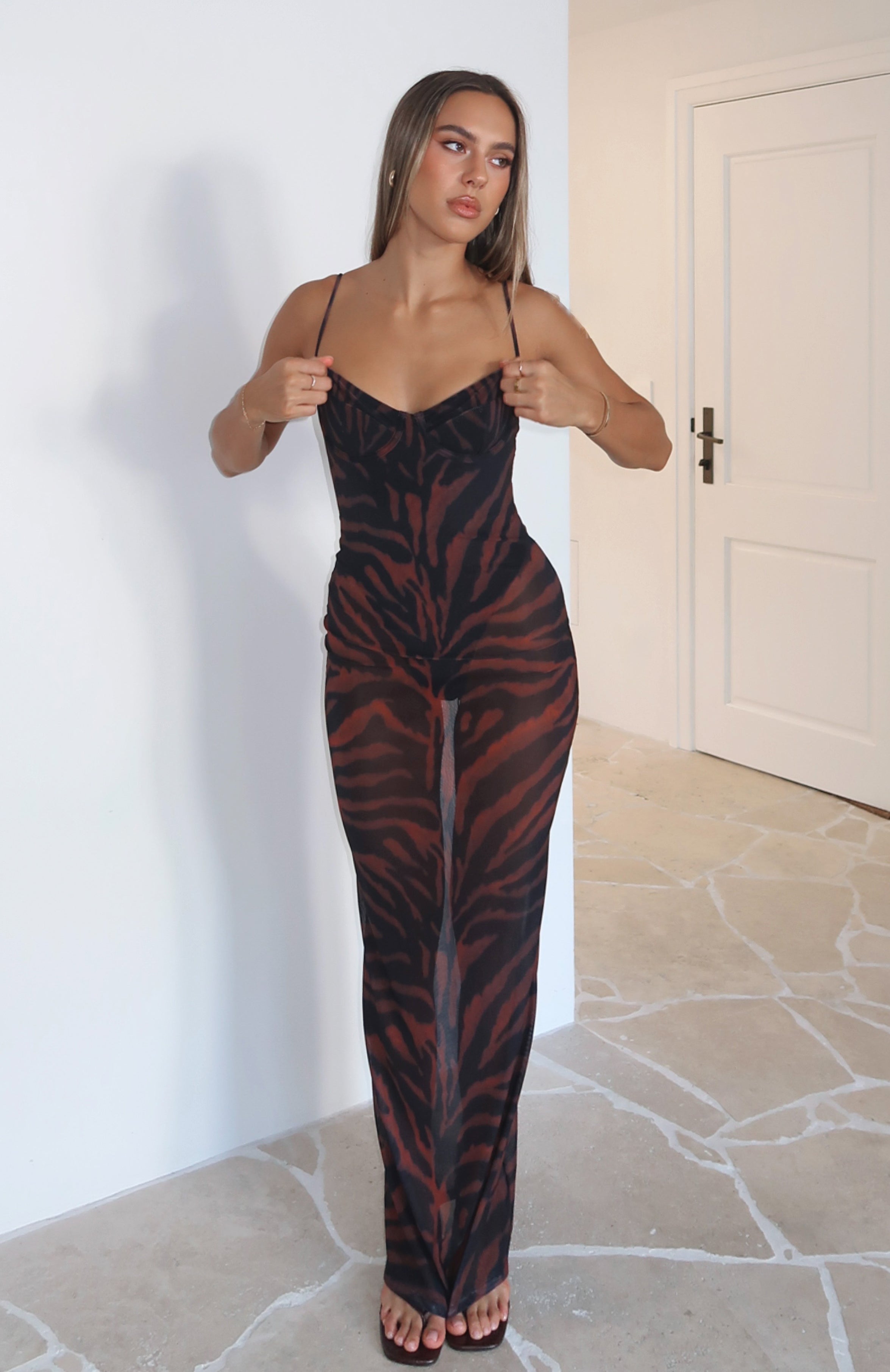 Dream Of Me Amber Zebra Maxi Dress with Underwire & Bodysuit