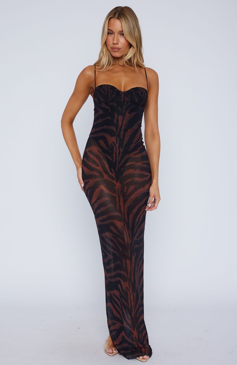 Dream Of Me Amber Zebra Maxi Dress with Underwire & Bodysuit