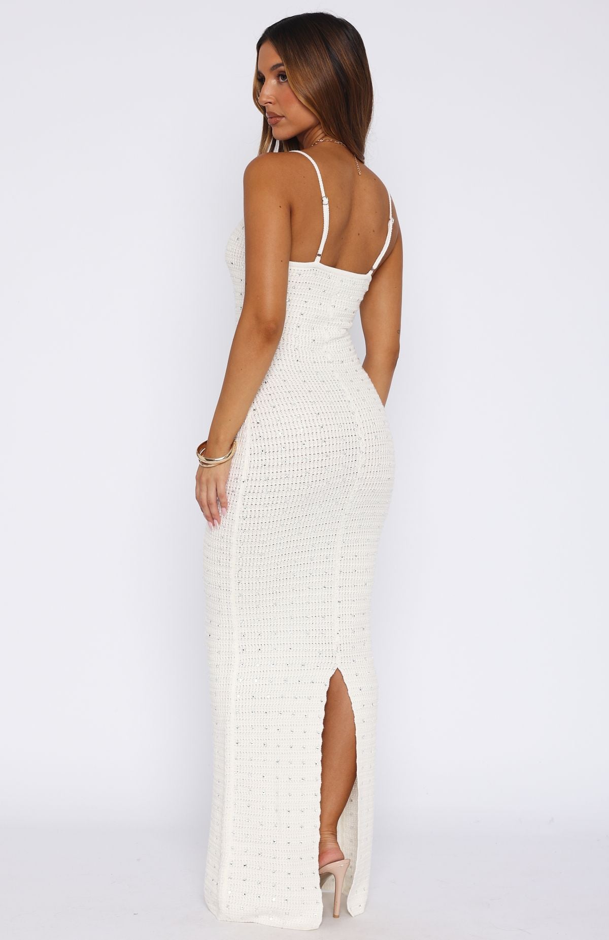 Embellished Crochet Maxi Dress in Off White - Gotta Give Me