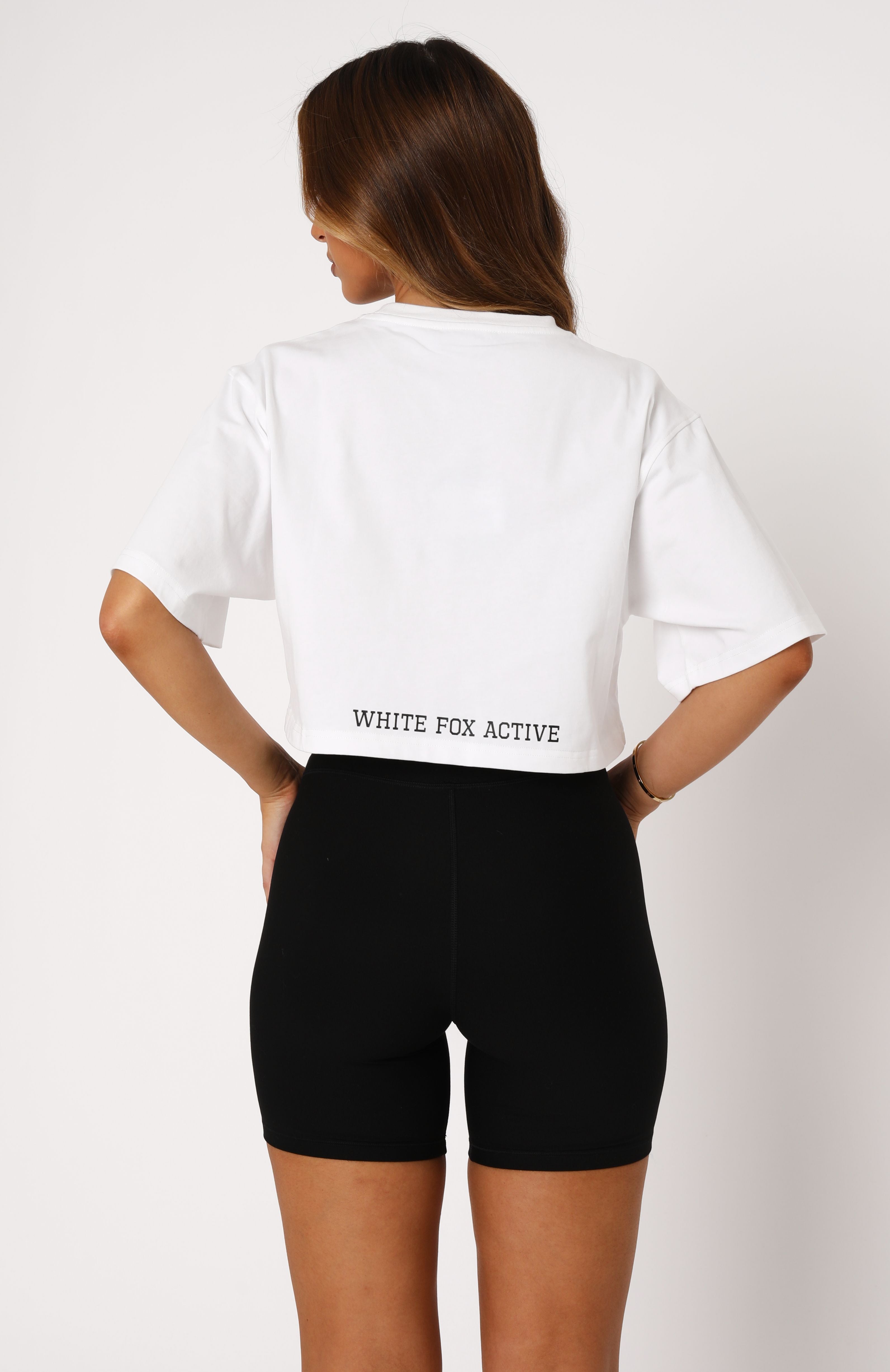 White Fox Active Oversized Cropped T-Shirt - Cotton Casual Tee