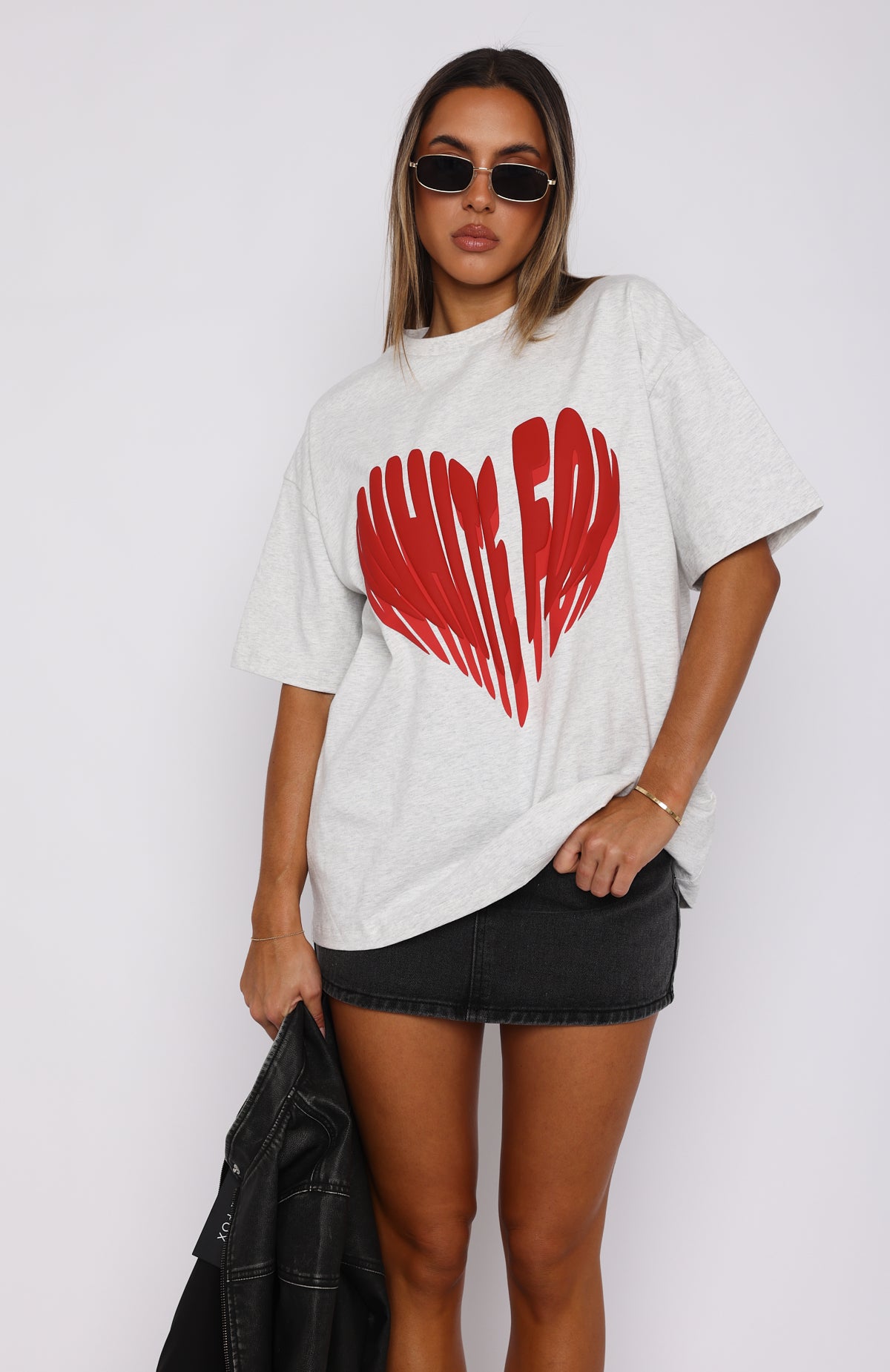 Love Burst Oversized Cotton Tee with Puff Print Logo - Grey Marle