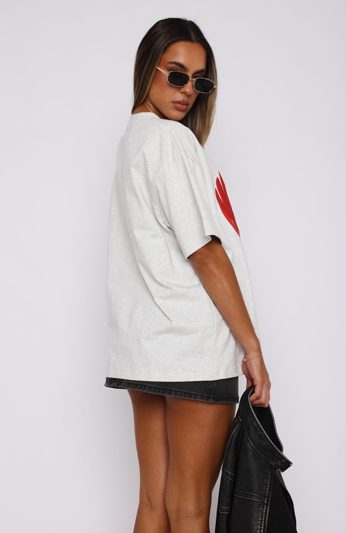 Love Burst Oversized Cotton Tee with Puff Print Logo - Grey Marle