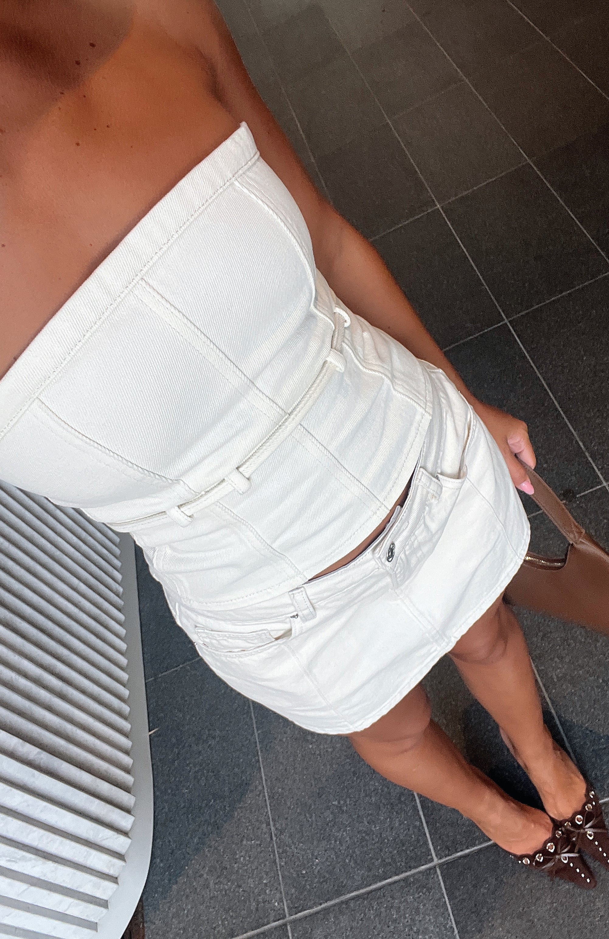 Strapless Denim Top Cream - Leah Adjustable Waist Strap