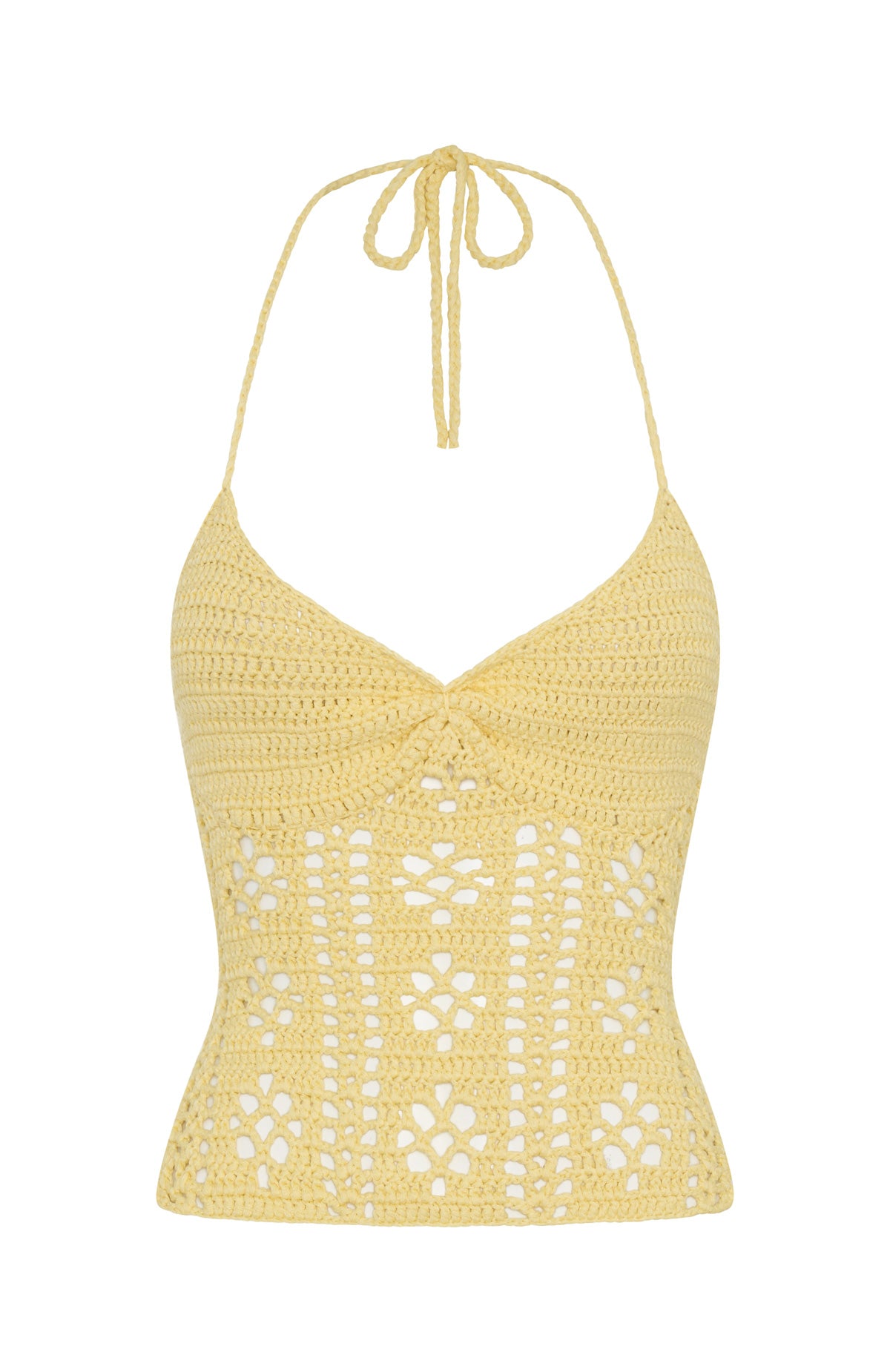 Lemon Crochet Halter Top - Backless & Self-Tie Design