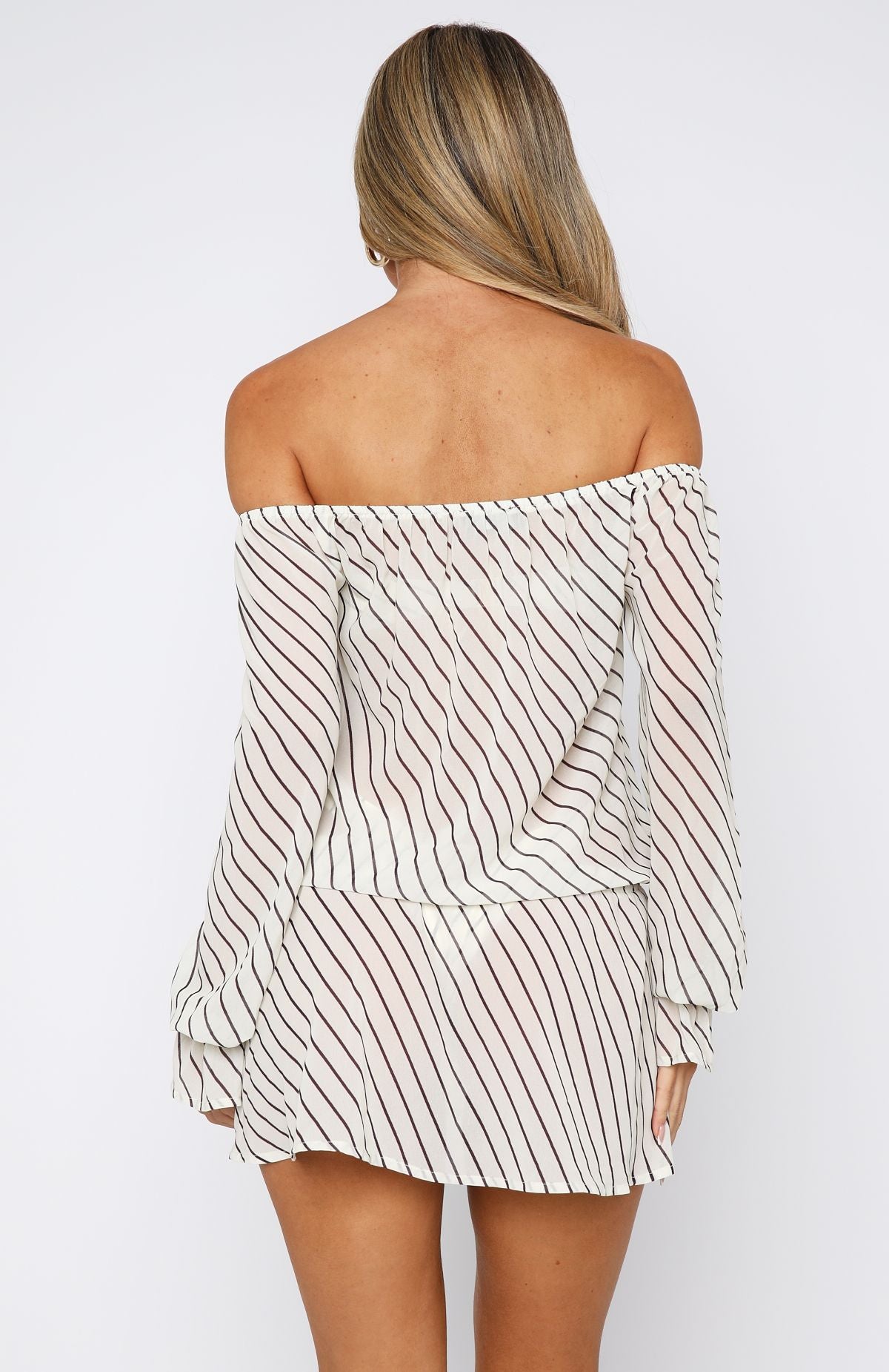 Off-Shoulder Striped Mini Dress with Cut-Out Detail