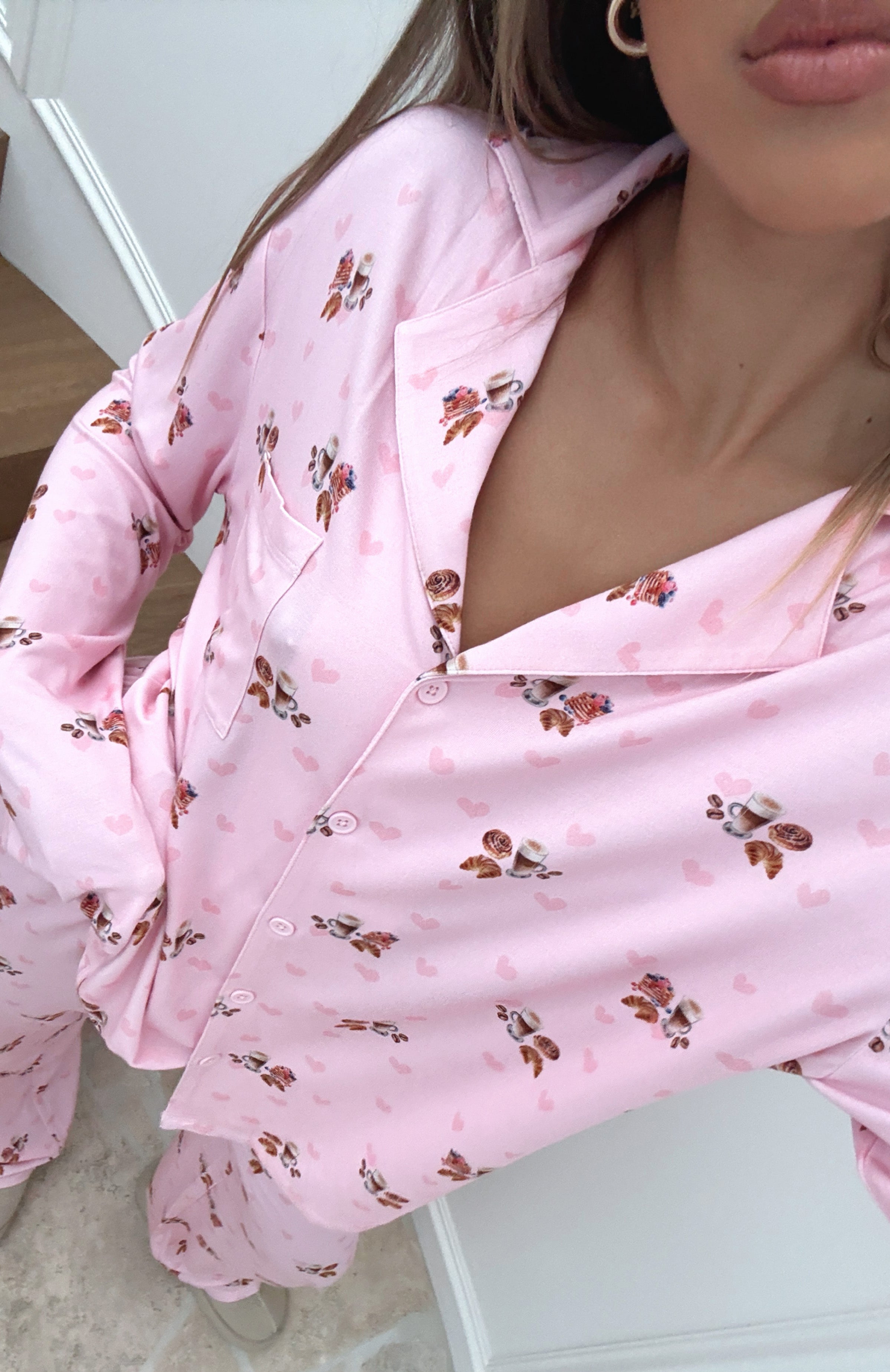 Pillow Talk Candy Breakfast Printed Long Sleeve Pajama Set