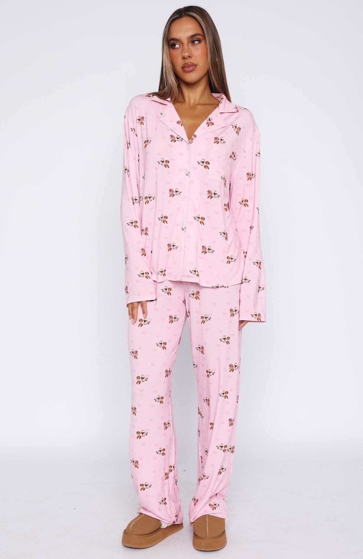 Pillow Talk Candy Breakfast Printed Long Sleeve Pajama Set