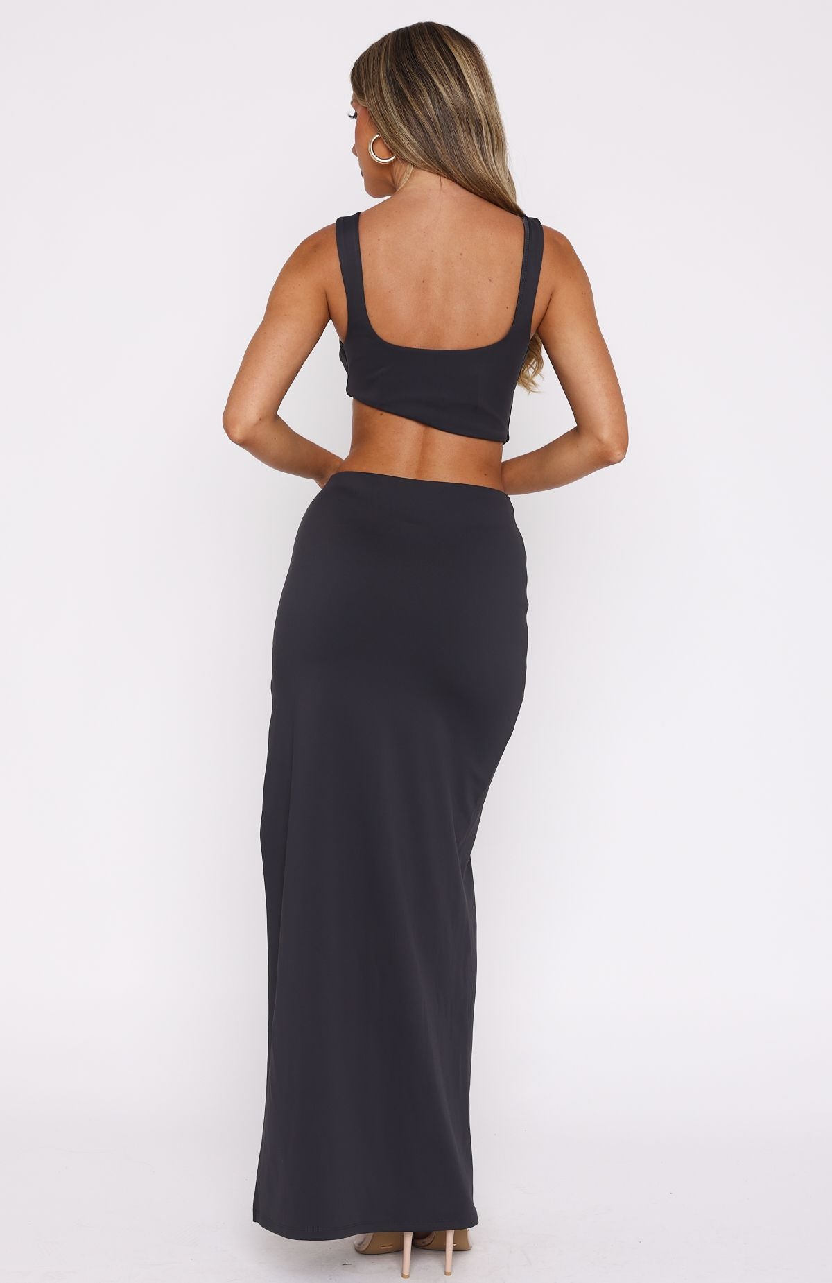 Steel Plunge Neck Maxi Dress with Cut Out Detail