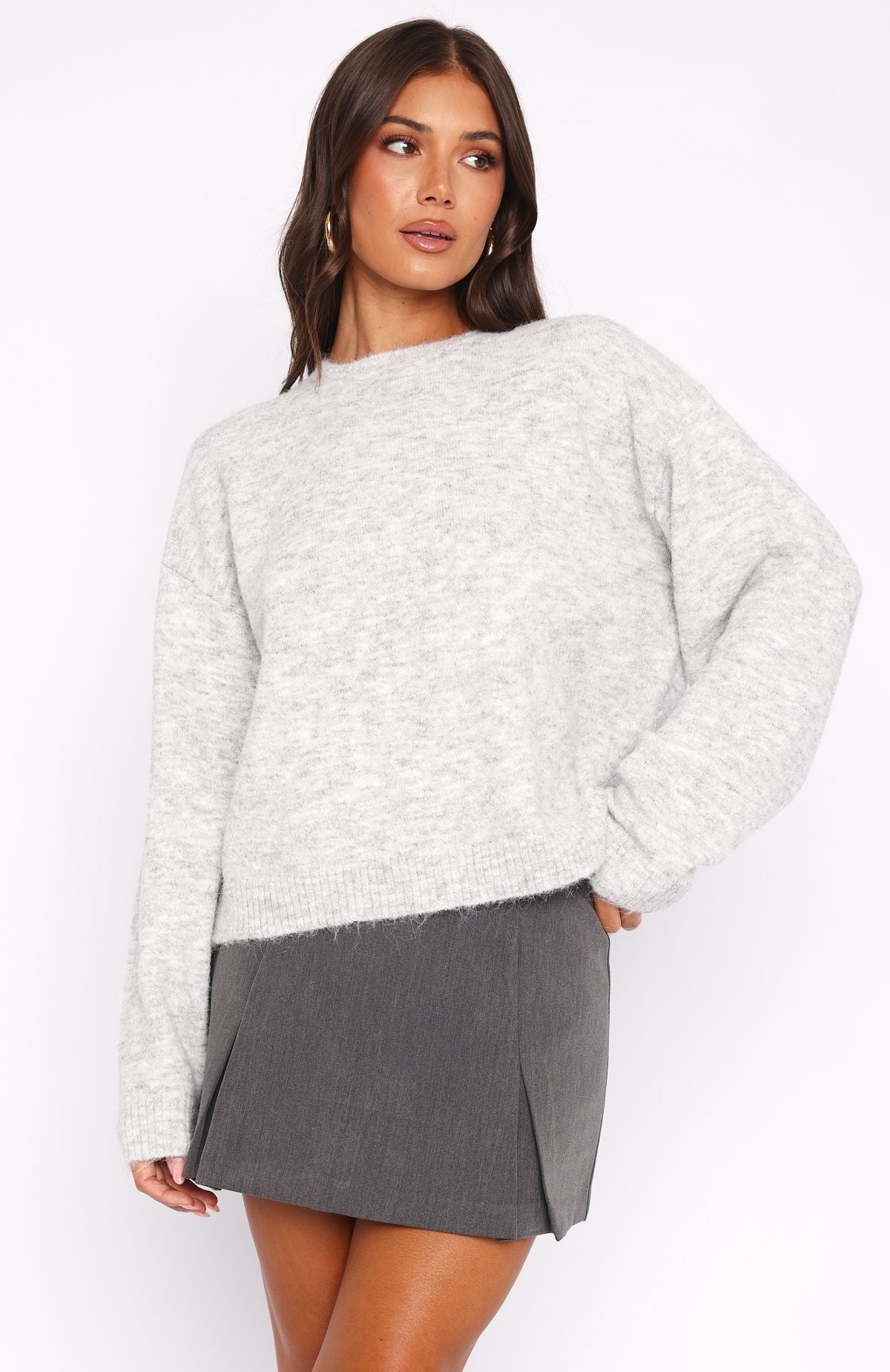 Warm Whispers Grey Marle Cropped Knit Sweater