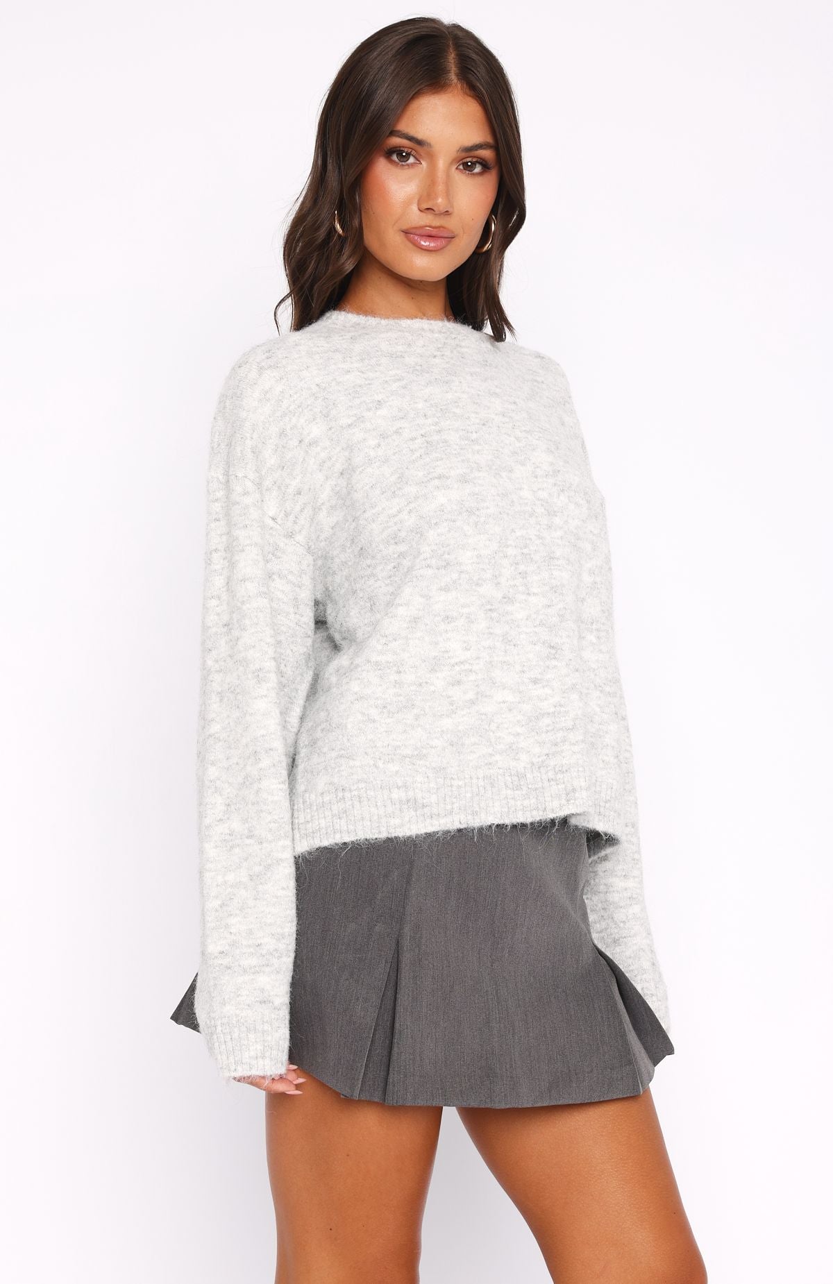 Warm Whispers Grey Marle Cropped Knit Sweater