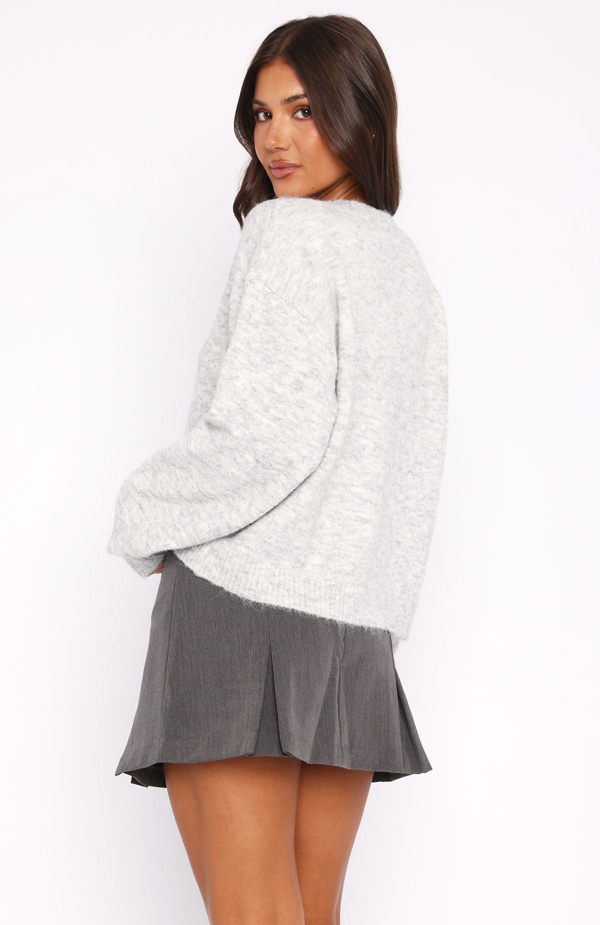 Warm Whispers Grey Marle Cropped Knit Sweater