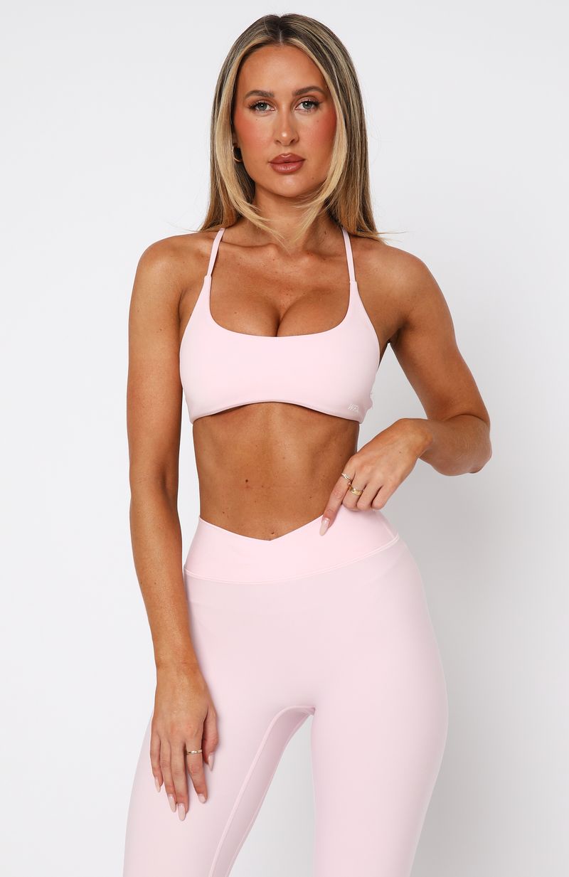 White Fox Active She's Healthy Sports Bra - Ballet Pink, Criss-Cross Back, Removable Padding