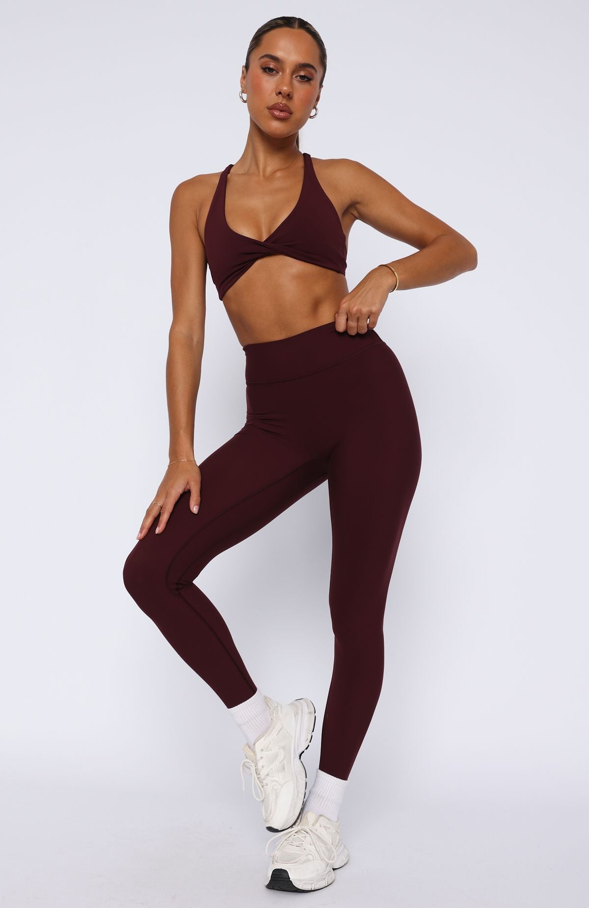 White Fox Go Getter High Waisted Workout Leggings in Merlot
