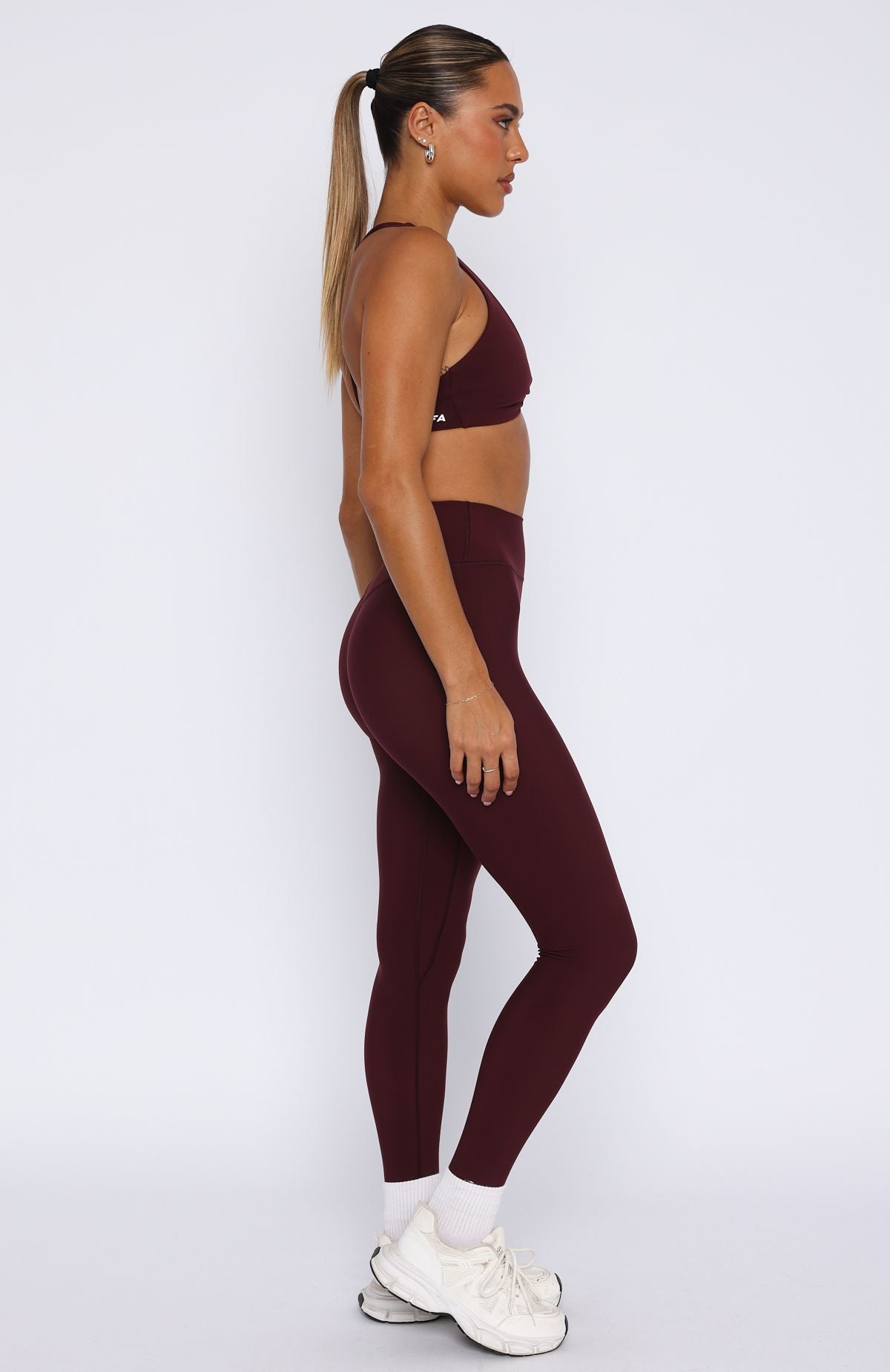 White Fox Go Getter High Waisted Workout Leggings in Merlot