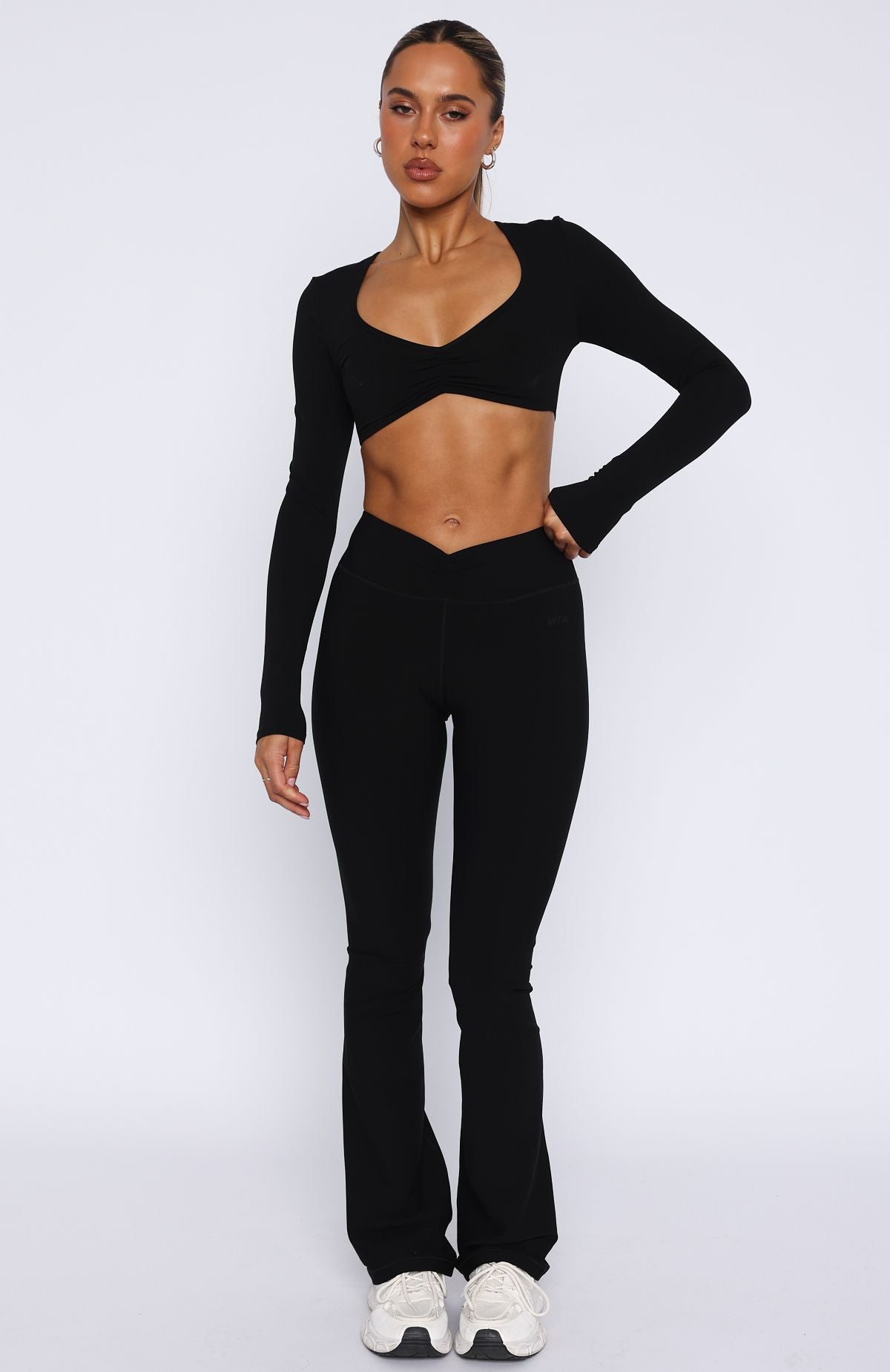 White Fox Active Revival High Waisted Flare Leggings - Black
