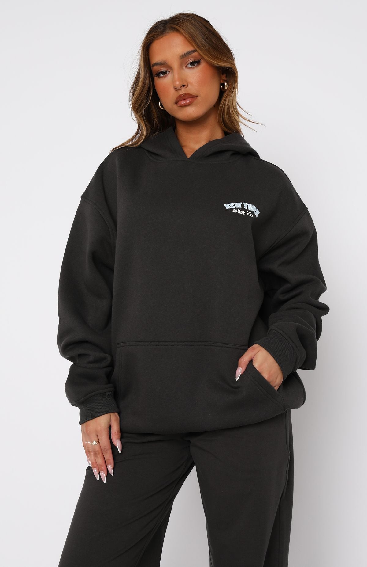 Team New York Oversized Hoodie - Charcoal Fleece Pullover