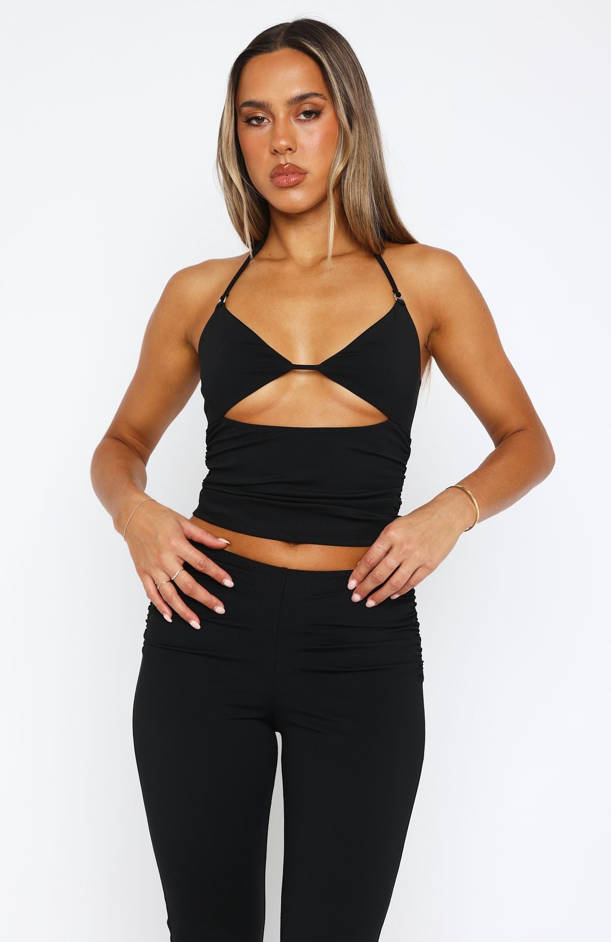 Rare Combination Black Halter Top with Cut Out & Backless Design