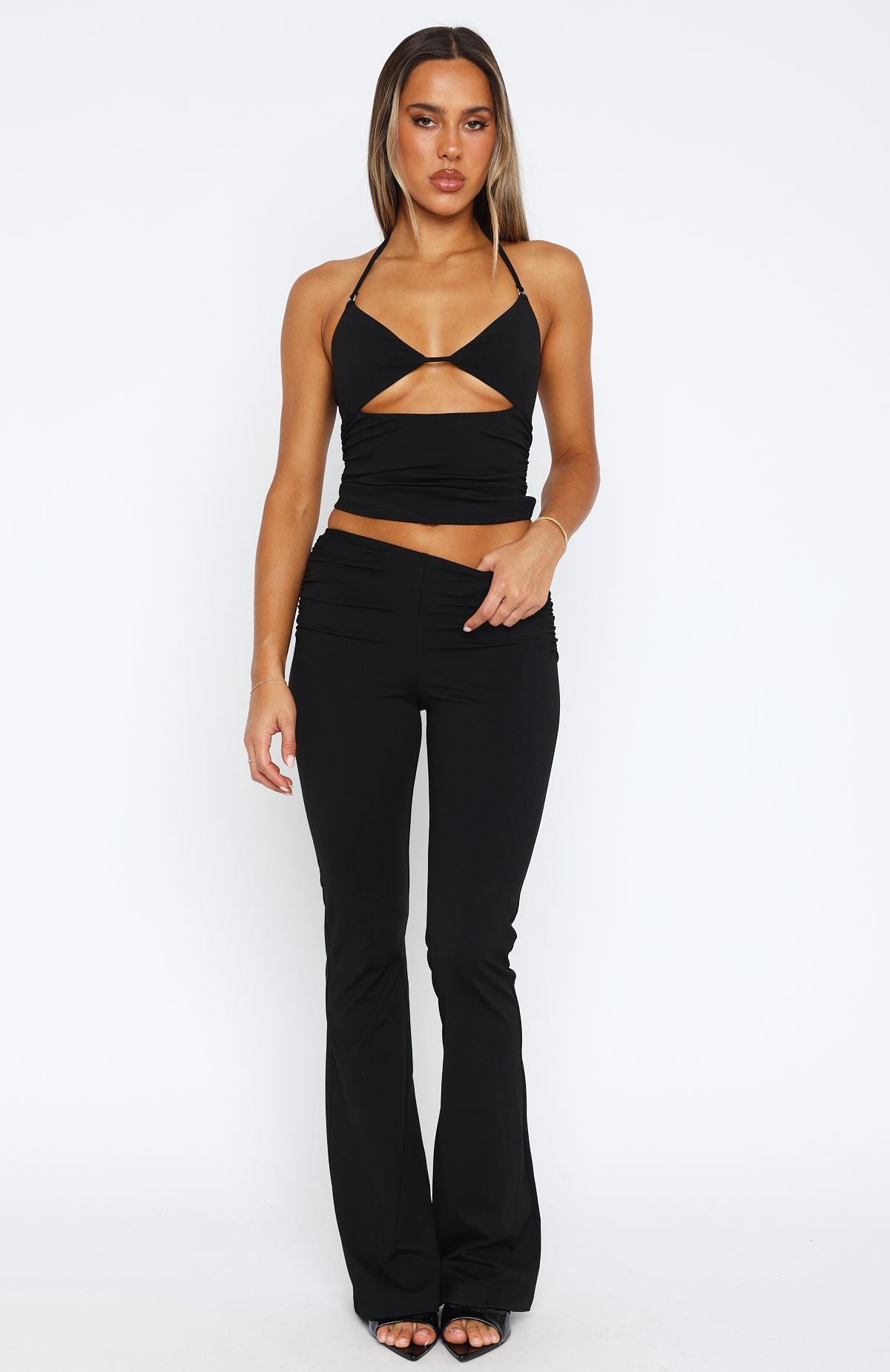 Rare Combination Black Halter Top with Cut Out & Backless Design
