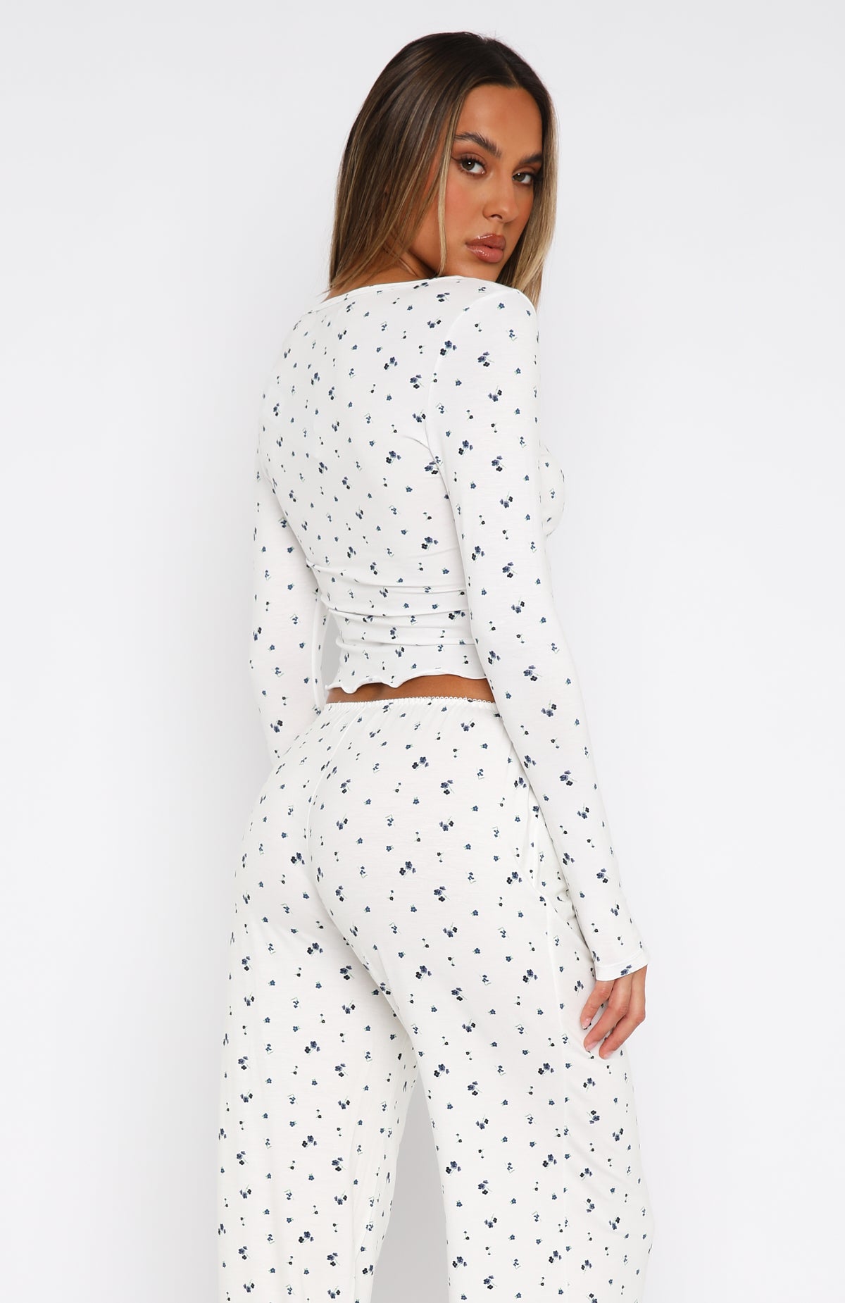 Women's Long Sleeve Pyjama Top - Soft Ditsy Blue Pajama Shirt