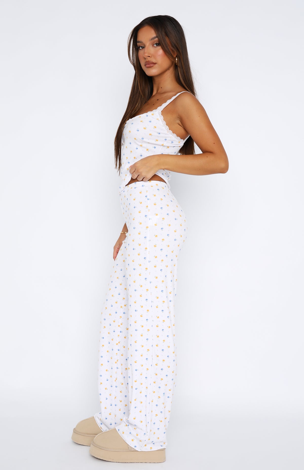 Buttercup Floral Pyjama Set with Lace Trim & Jersey Fabric