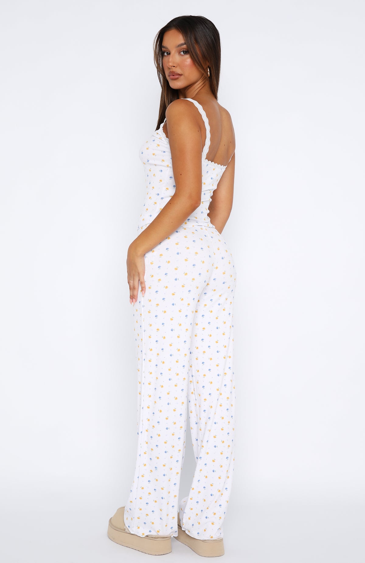 Buttercup Floral Pyjama Set with Lace Trim & Jersey Fabric