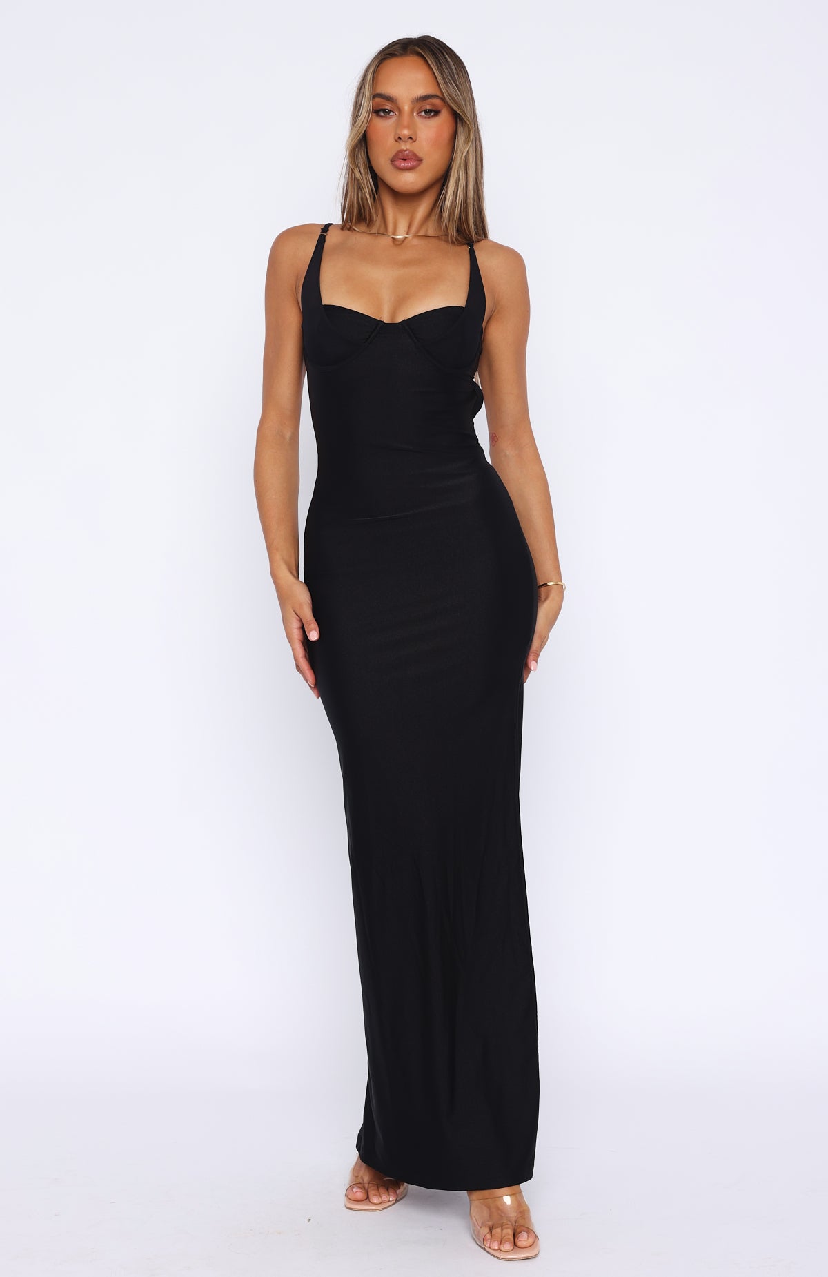 Backless Maxi Dress with Adjustable Straps & Side Split - Black