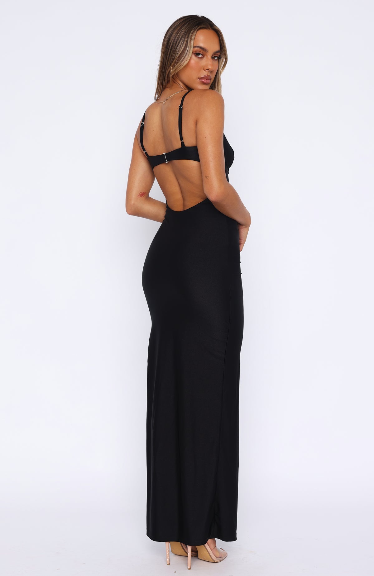 Backless Maxi Dress with Adjustable Straps & Side Split - Black