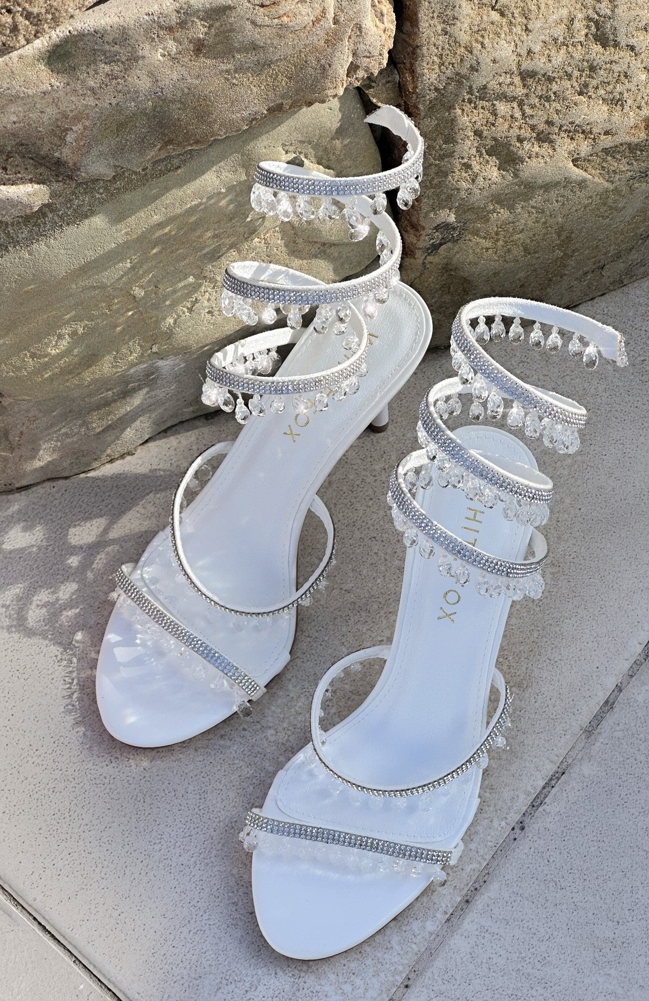 Soliel Crystal Wrap Heels White Clear - 8.5cm Heel