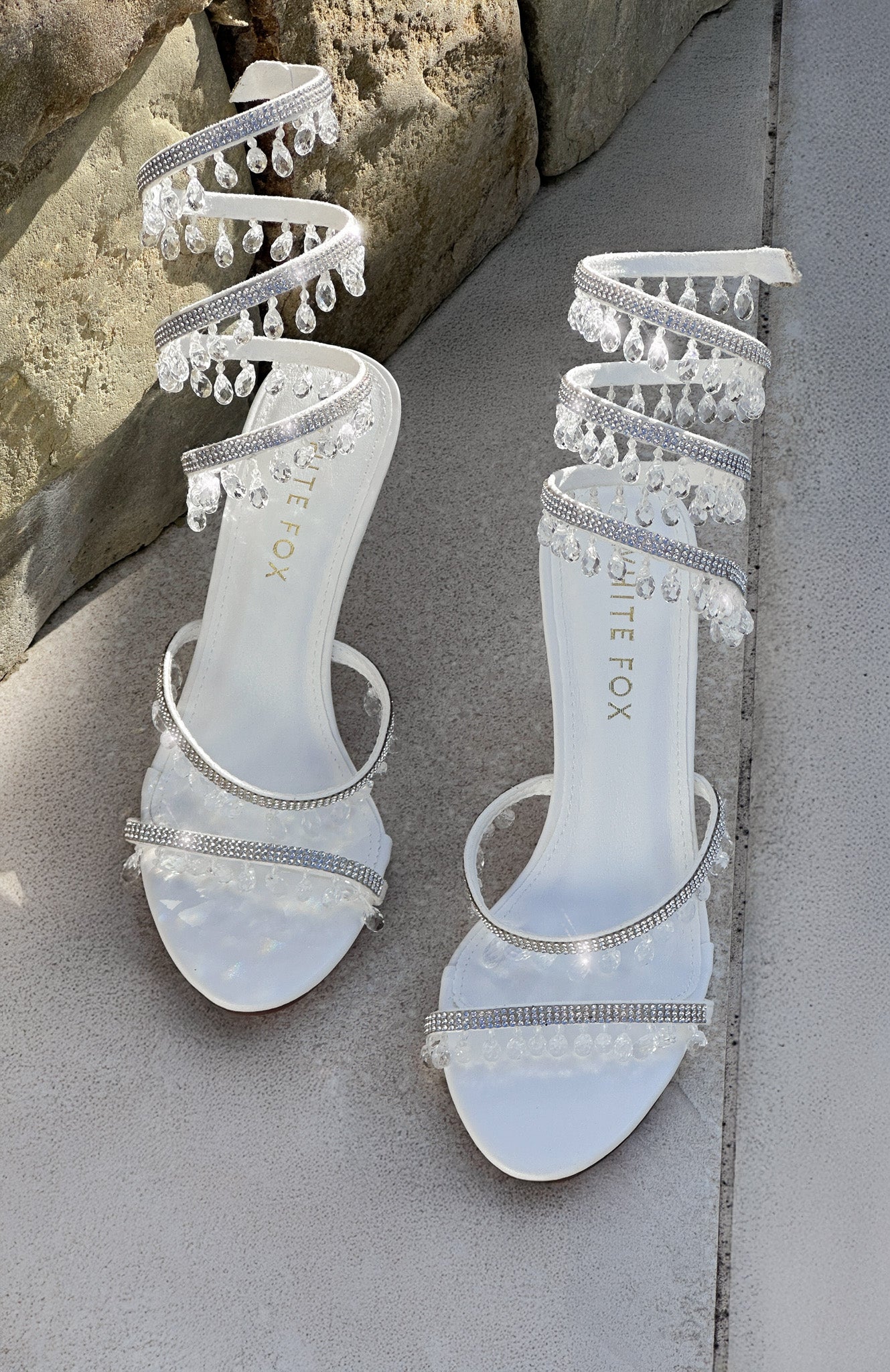 Soliel Crystal Wrap Heels White Clear - 8.5cm Heel