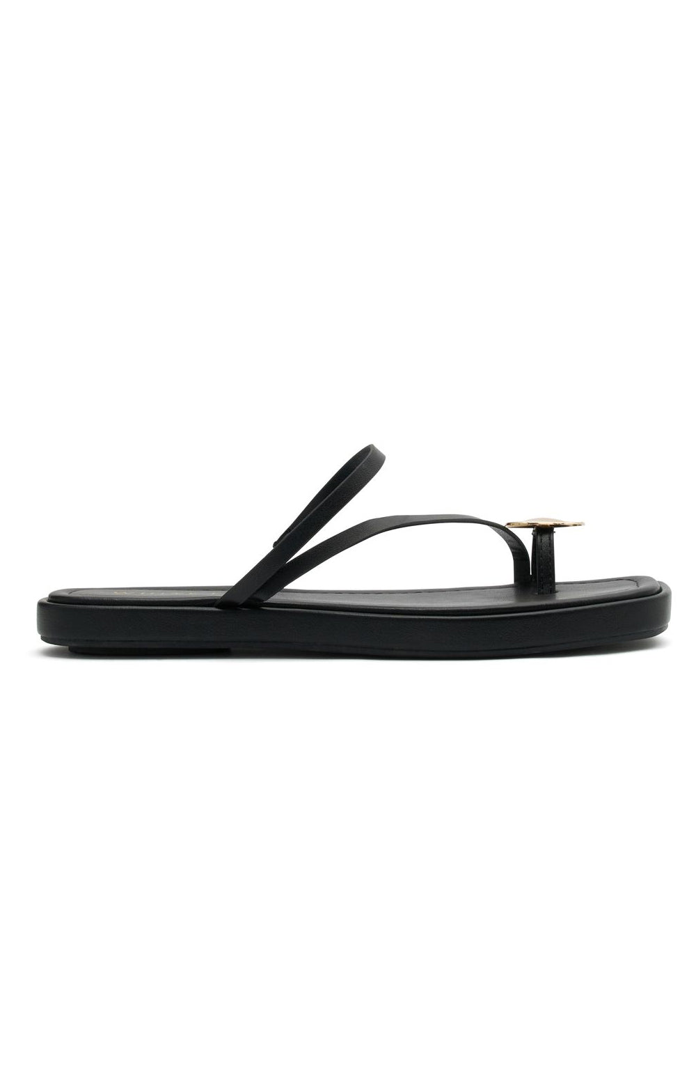 Nicolette Black Square Toe Sandals with Gold Hardware