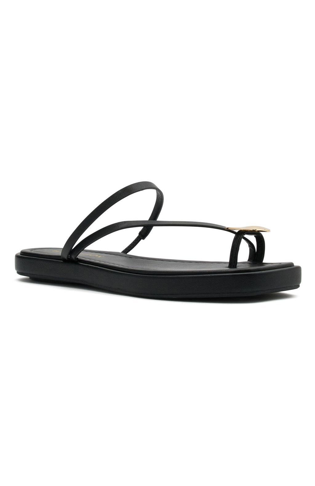 Nicolette Black Square Toe Sandals with Gold Hardware