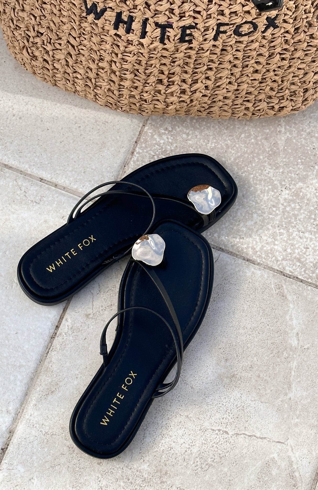 Nicolette Black Square Toe Sandals with Gold Hardware