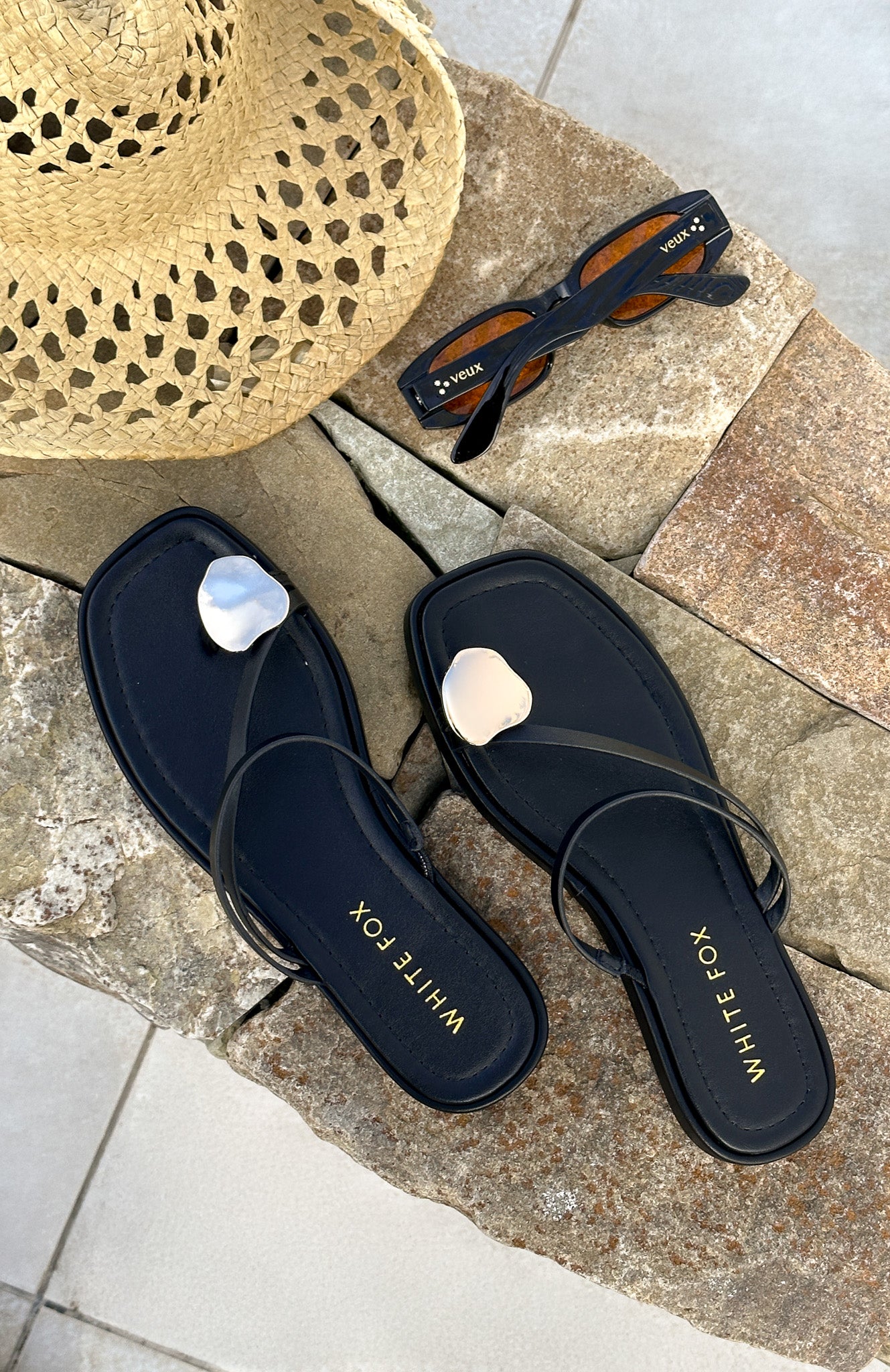 Nicolette Black Square Toe Sandals with Gold Hardware